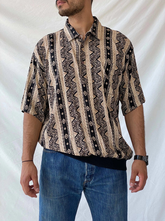 Vintage 90s Boulevard Big Man Striped Abstract Geometric Top - L - Balagan Vintage Half Sleeve Top 90s, geometric print, graphic top, men top, Ramez