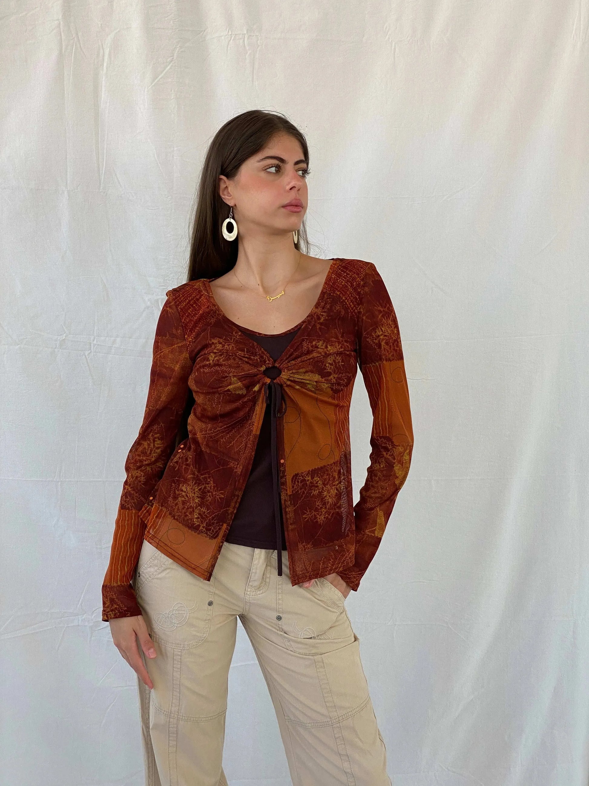 Vintage 90s Cache Cache Orange Semi Mesh Full Sleeve Top - M - Balagan Vintage Full Sleeve Top 90s, mesh, mesh top, Mira, women top