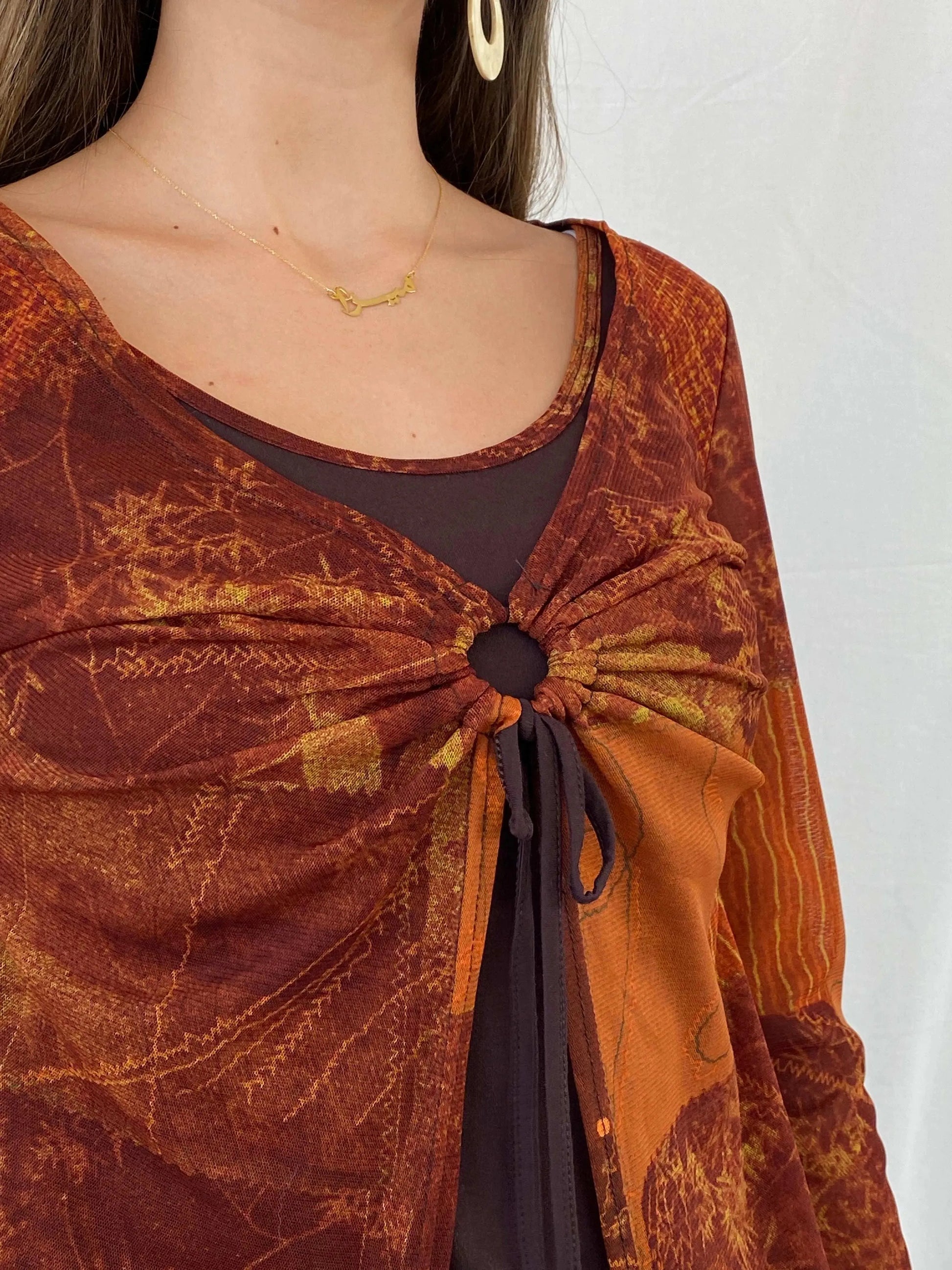 Vintage 90s Cache Cache Orange Semi Mesh Full Sleeve Top - M - Balagan Vintage Full Sleeve Top 90s, mesh, mesh top, Mira, women top