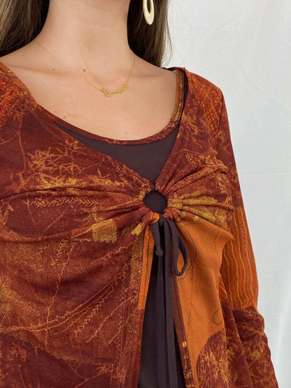 Vintage 90s Cache Cache Orange Semi Mesh Full Sleeve Top - M - Balagan Vintage Full Sleeve Top 90s, mesh, mesh top, Mira, women top