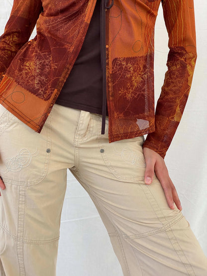 Vintage 90s Cache Cache Orange Semi Mesh Full Sleeve Top - M - Balagan Vintage Full Sleeve Top 90s, mesh, mesh top, Mira, women top