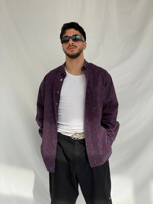 Vintage 90s Cambridge Classics Paisley Print Button Up Men’s Shirt - XL - Balagan Vintage Full Sleeve Shirt cotton shirt, floral shirt, full sleeve shirt, Hamza, mens shirt