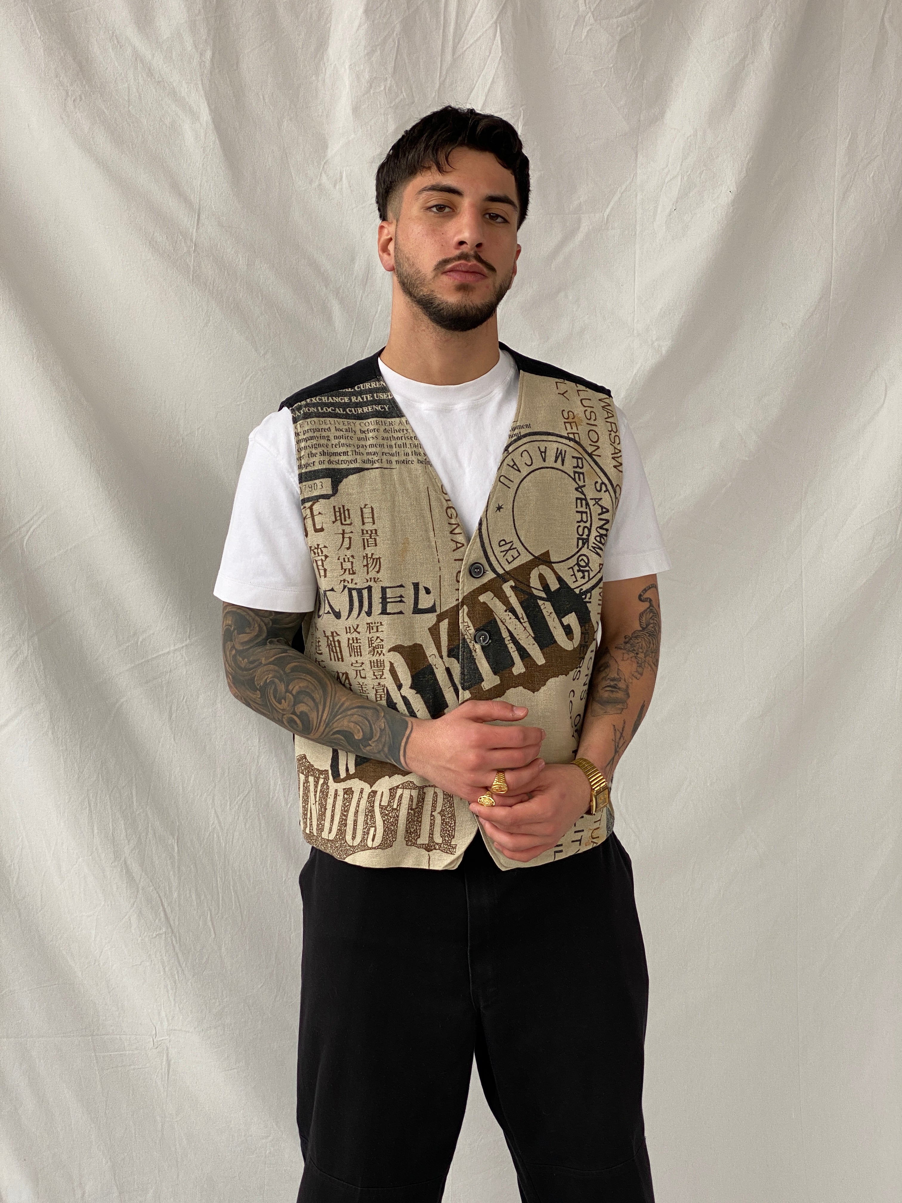 Vintage 90s Camel Collection Beige Printed Vest - L - Balagan Vintage Vest 90s, Hamza, NEW IN, vest, winter