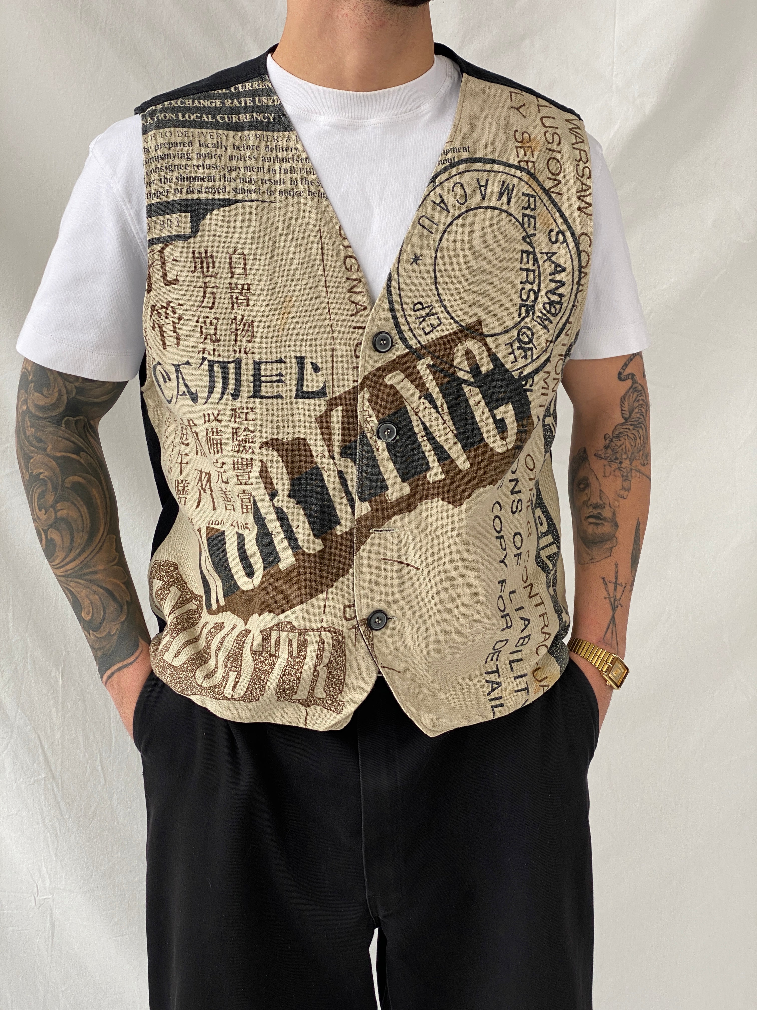 Vintage 90s Camel Collection Beige Printed Vest - L - Balagan Vintage Vest 90s, Hamza, NEW IN, vest, winter