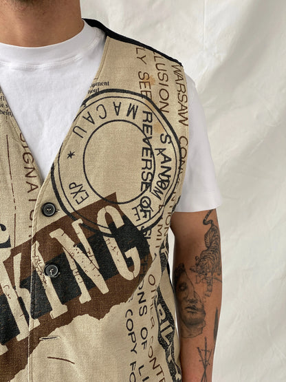 Vintage 90s Camel Collection Beige Printed Vest - L - Balagan Vintage Vest 90s, Hamza, vest, winter