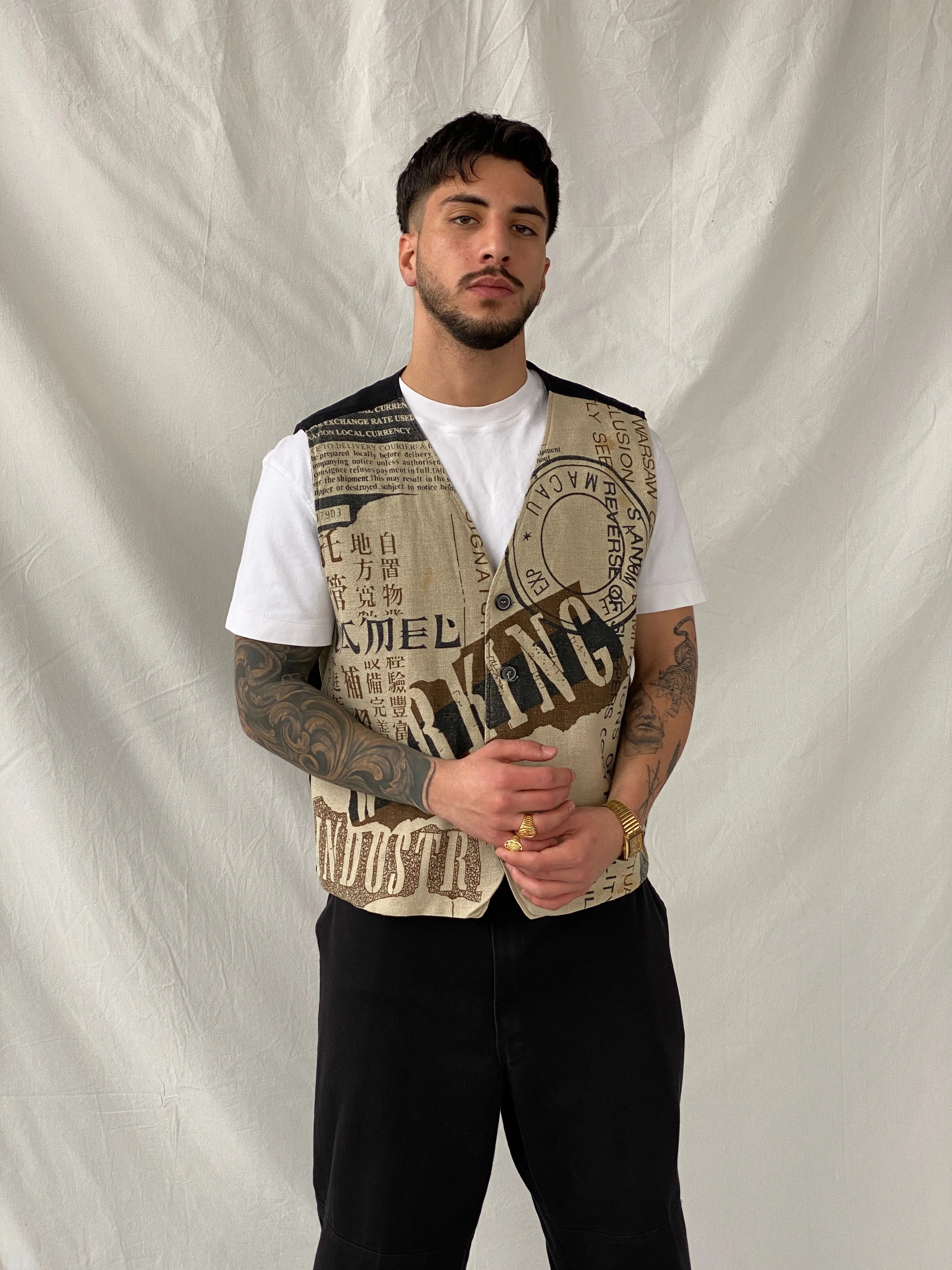 Vintage 90s Camel Collection Beige Printed Vest - L - Balagan Vintage Vest 90s, Hamza, vest, winter