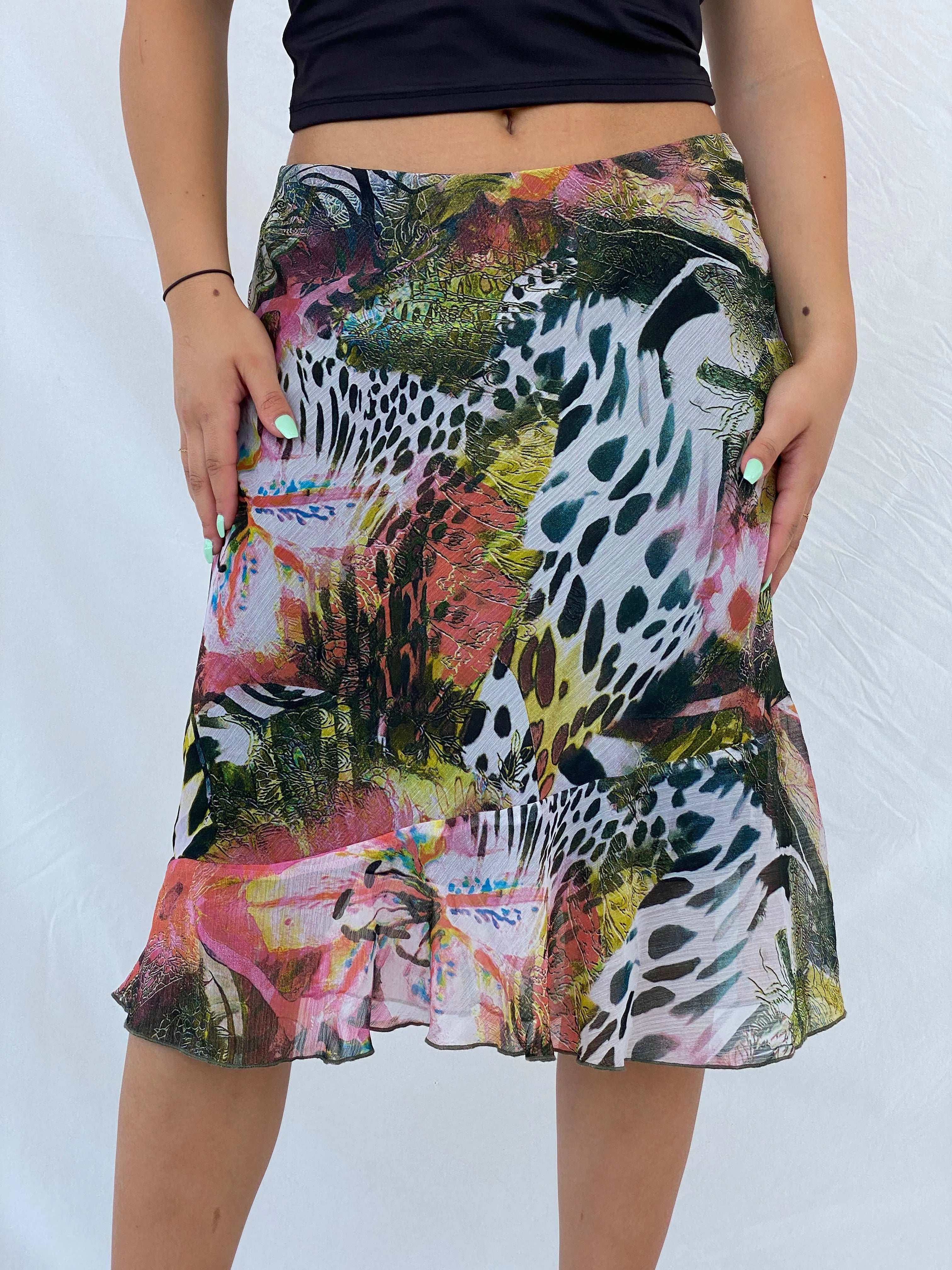 Vintage 90s DESIGNERS Floral Print Midi Skirt - L - Balagan Vintage Midi Skirt 00s, floral, floral print, Lana, midi skirt, summer