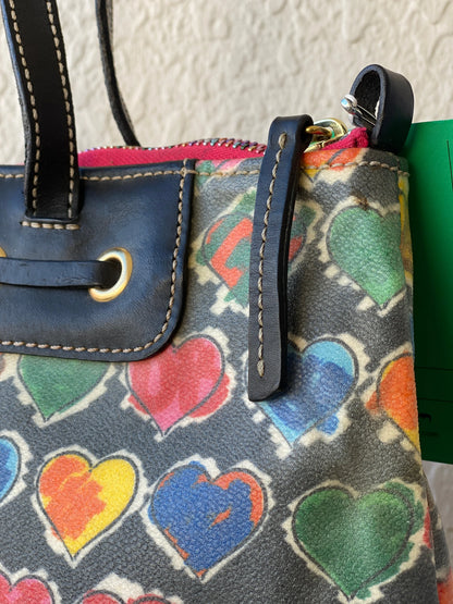 Vintage 90s Dooney & Bourke Multi Colored Heart Shoulder Bag - Balagan Vintage Shoulder Bag 90s, bag, embellished bag, handbag, shoulder bag, vintage bags