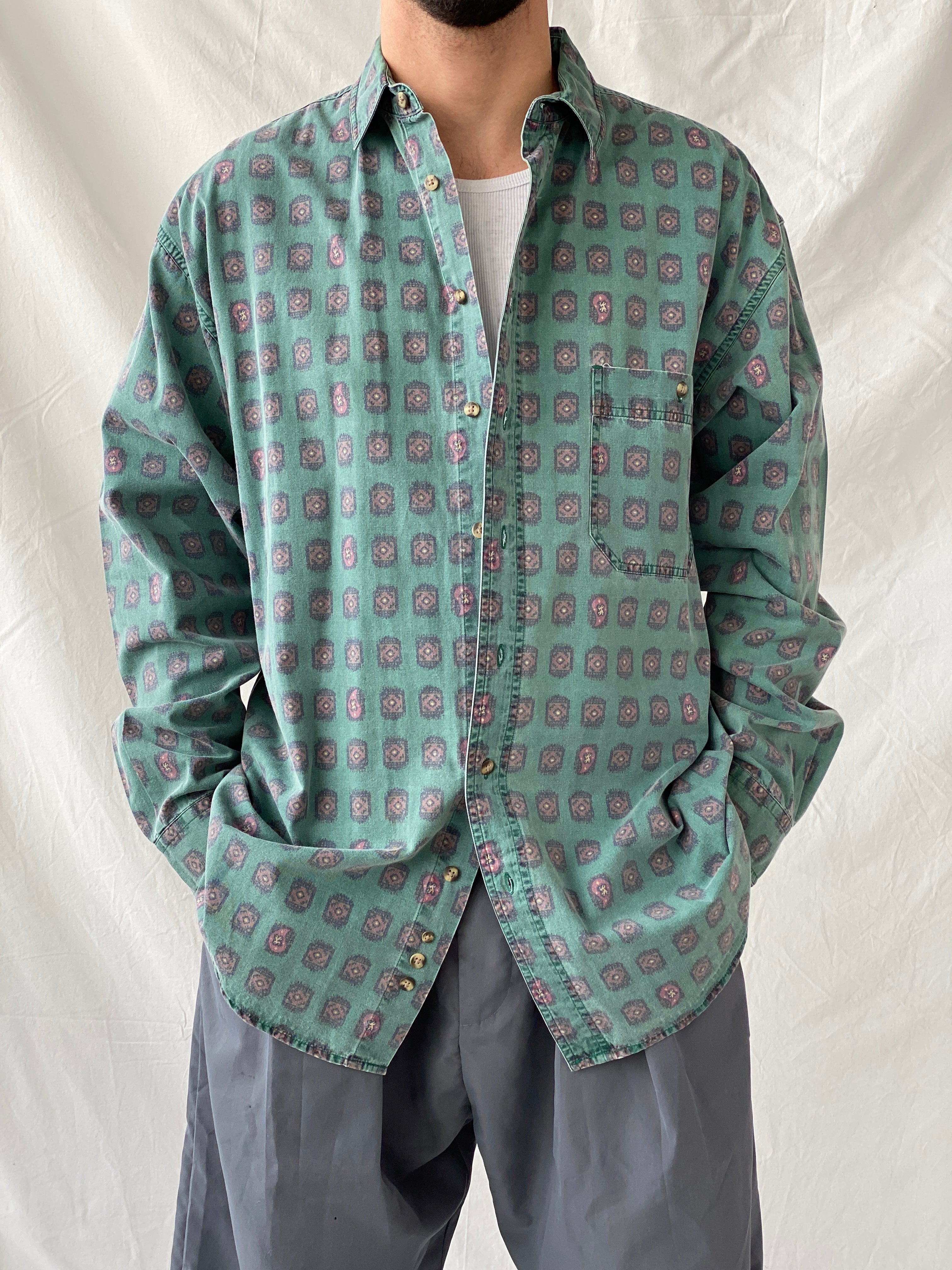 Vintage 90s Eddie Bauer Men’s Long Sleeve Button Down Printed Cotton Shirt - XL - Balagan Vintage Full Sleeve Shirt cotton shirt, cowboy, full sleeve shirt, Hamza, NEW IN, printed shirt, shirt