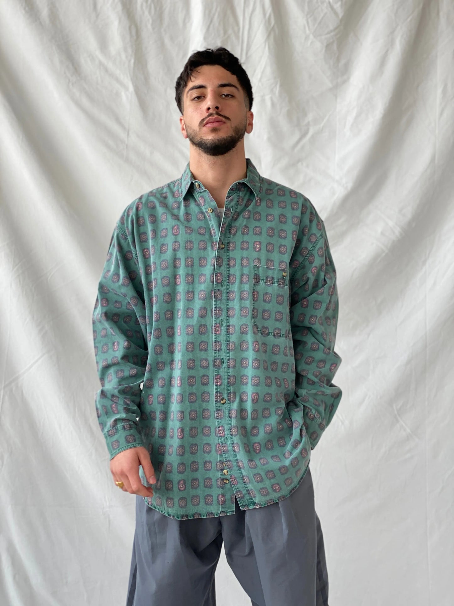 Vintage 90s Eddie Bauer Men’s Long Sleeve Button Down Printed Cotton Shirt - XL - Balagan Vintage Full Sleeve Shirt cotton shirt, cowboy, full sleeve shirt, Hamza, printed shirt, shirt