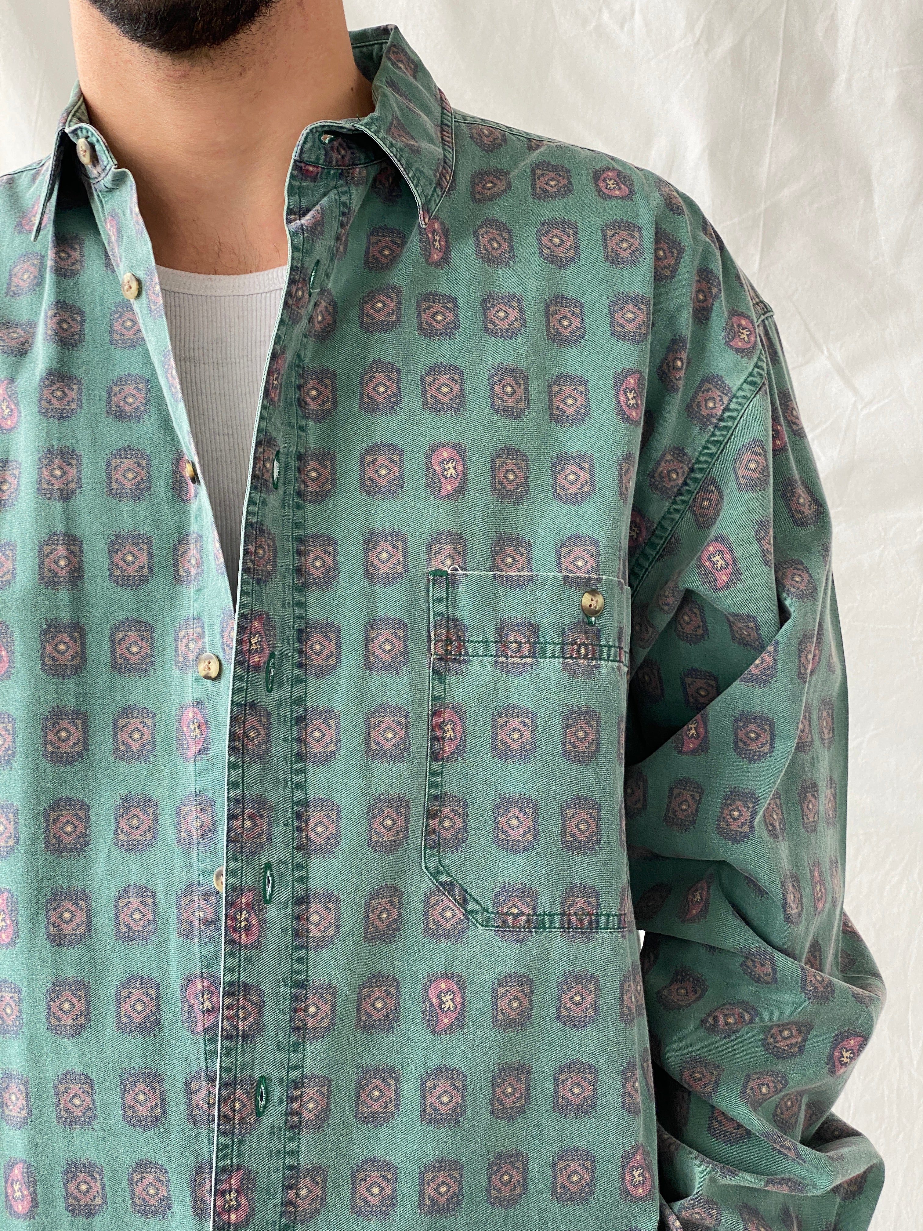 Vintage 90s Eddie Bauer Men’s Long Sleeve Button Down Printed Cotton Shirt - XL - Balagan Vintage Full Sleeve Shirt cotton shirt, cowboy, full sleeve shirt, Hamza, NEW IN, printed shirt, shirt