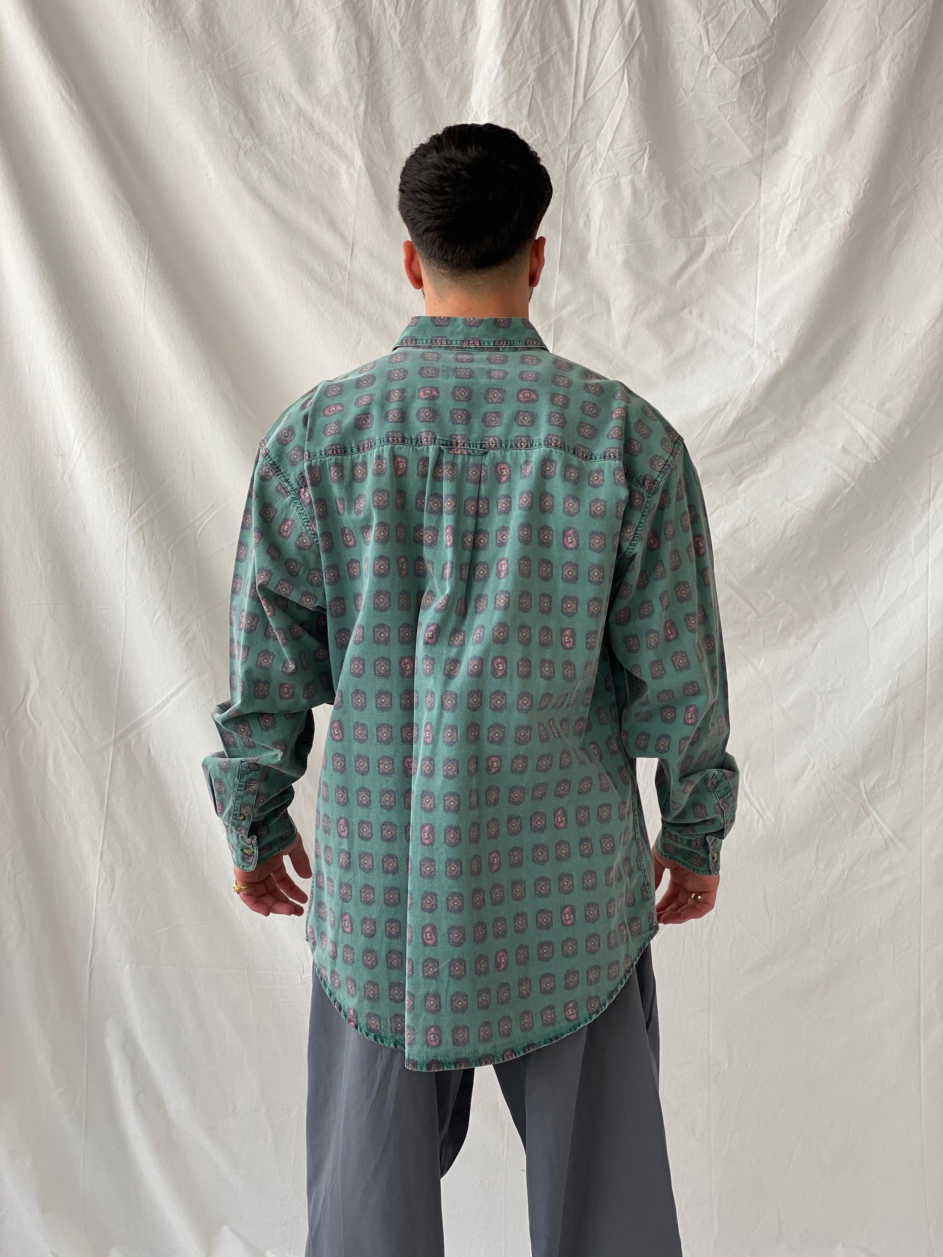 Vintage 90s Eddie Bauer Men’s Long Sleeve Button Down Printed Cotton Shirt - XL - Balagan Vintage Full Sleeve Shirt cotton shirt, cowboy, full sleeve shirt, Hamza, NEW IN, printed shirt, shirt