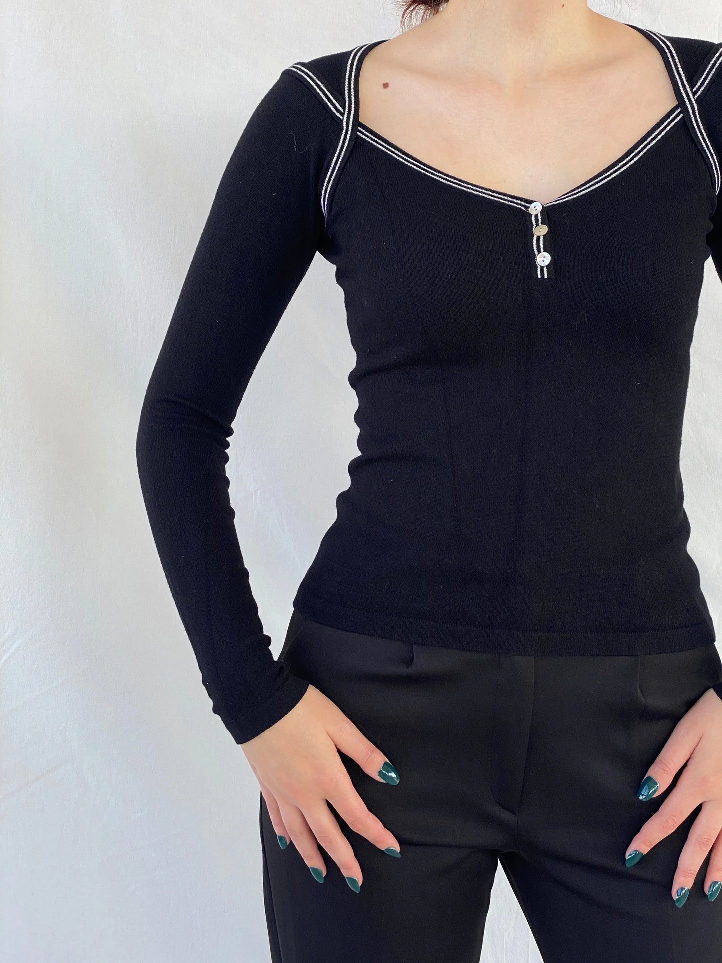 Vintage 90s Etam Women’s Fitted Black Long Sleeve Top - S - Balagan Vintage Sleeveless Top 00s, Ayah, consignment, full sleeve top, Melika, women top