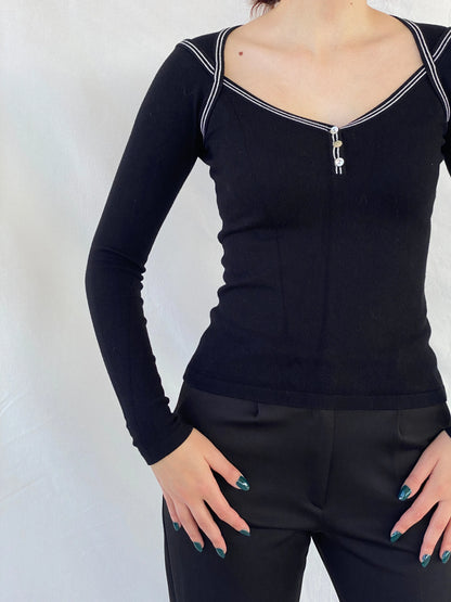 Vintage 90s Etam Women’s Fitted Black Long Sleeve Top - S - Balagan Vintage Sleeveless Top 00s, Ayah, consignment, full sleeve top, Melika, women top