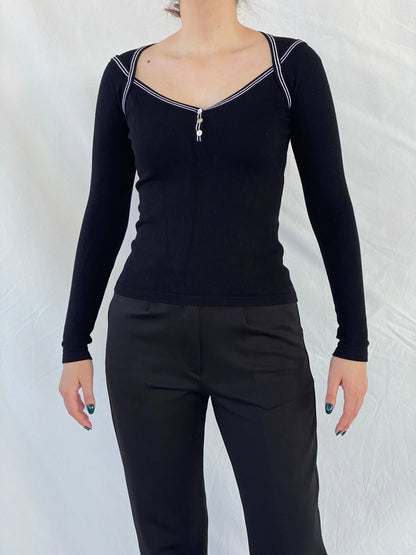 Vintage 90s Etam Women’s Fitted Black Long Sleeve Top - S - Balagan Vintage Sleeveless Top 00s, Ayah, consignment, full sleeve top, Melika, women top