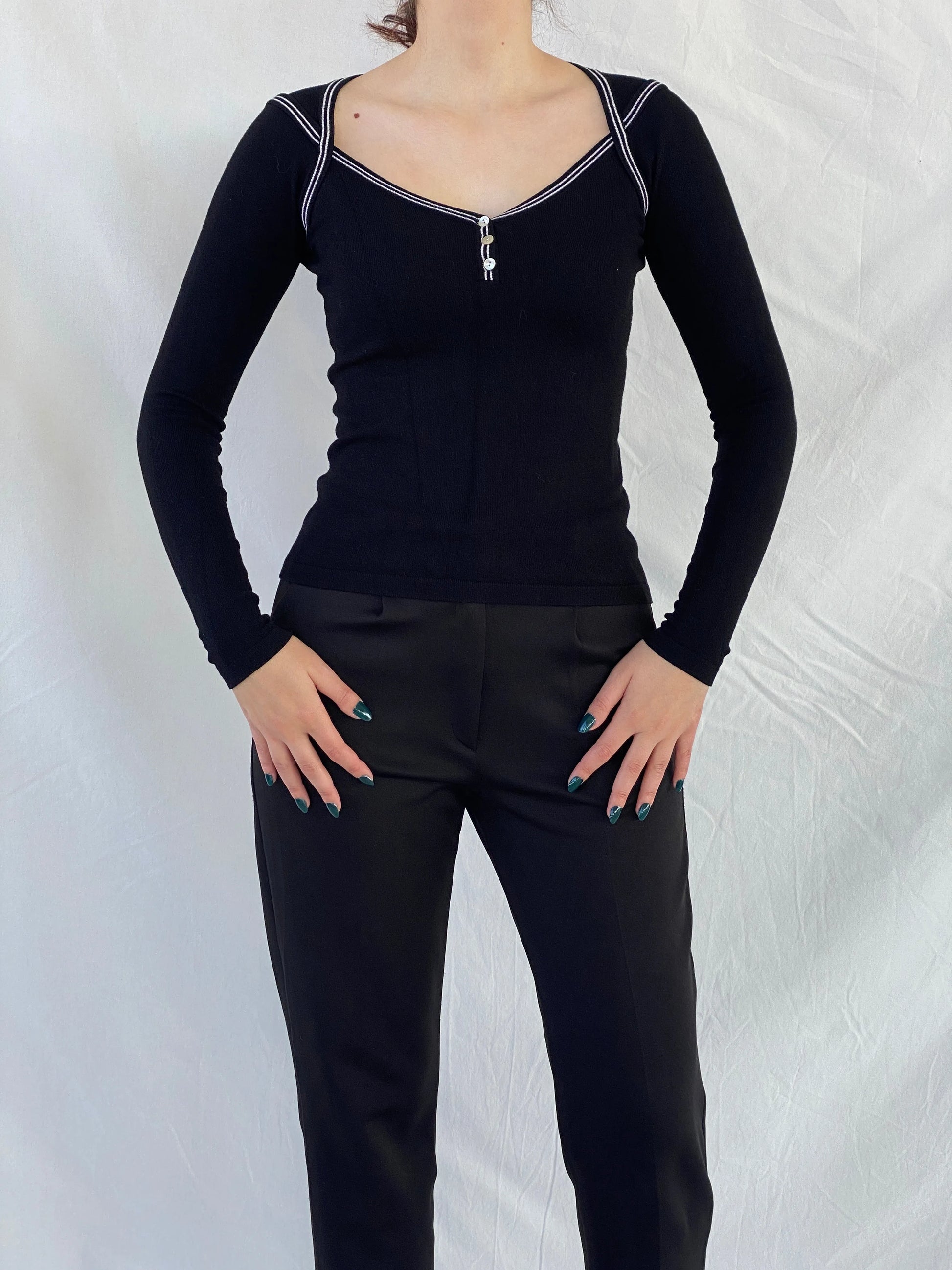 Vintage 90s Etam Women’s Fitted Black Long Sleeve Top - S - Balagan Vintage Sleeveless Top 00s, Ayah, consignment, full sleeve top, Melika, women top
