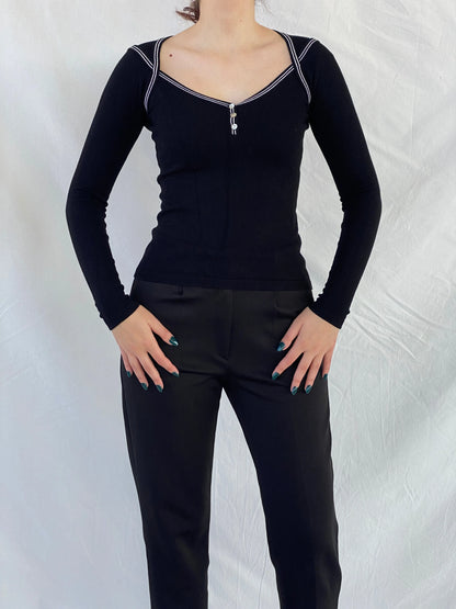 Vintage 90s Etam Women’s Fitted Black Long Sleeve Top - S - Balagan Vintage Sleeveless Top 00s, Ayah, consignment, full sleeve top, Melika, women top