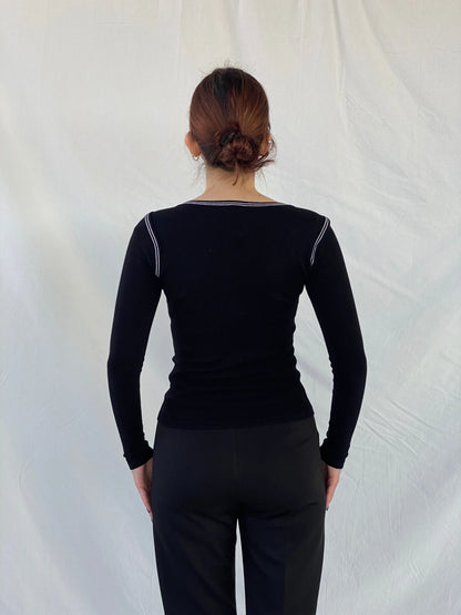 Vintage 90s Etam Women’s Fitted Black Long Sleeve Top - S - Balagan Vintage Sleeveless Top 00s, Ayah, consignment, full sleeve top, Melika, women top