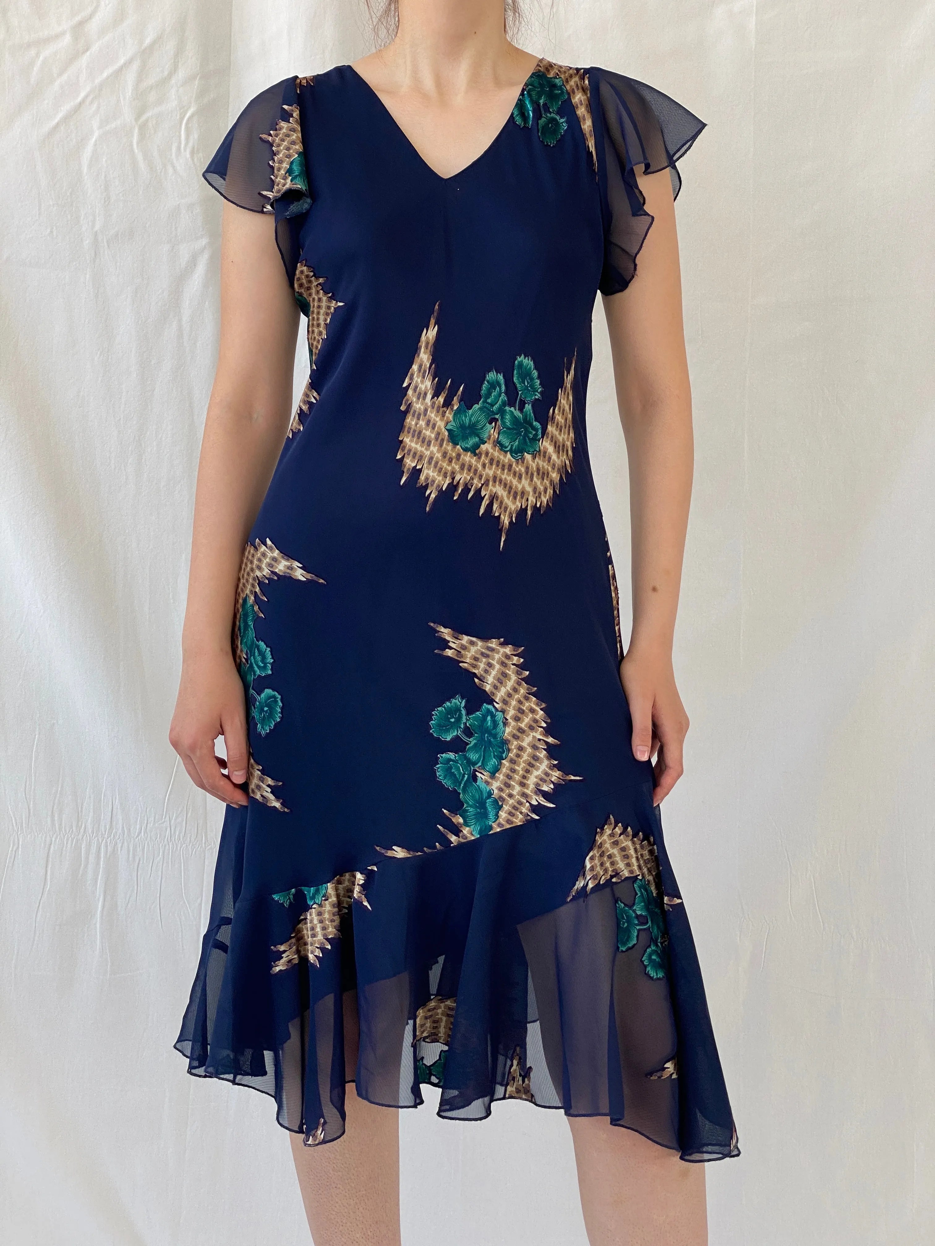 Vintage 90s Eva Blue Dark Blue Midi Asymmetrical Hem Dress - M - Balagan Vintage Midi Dress 90s, Ayah, dress, midi dress, vintage dress, Wedding Guest