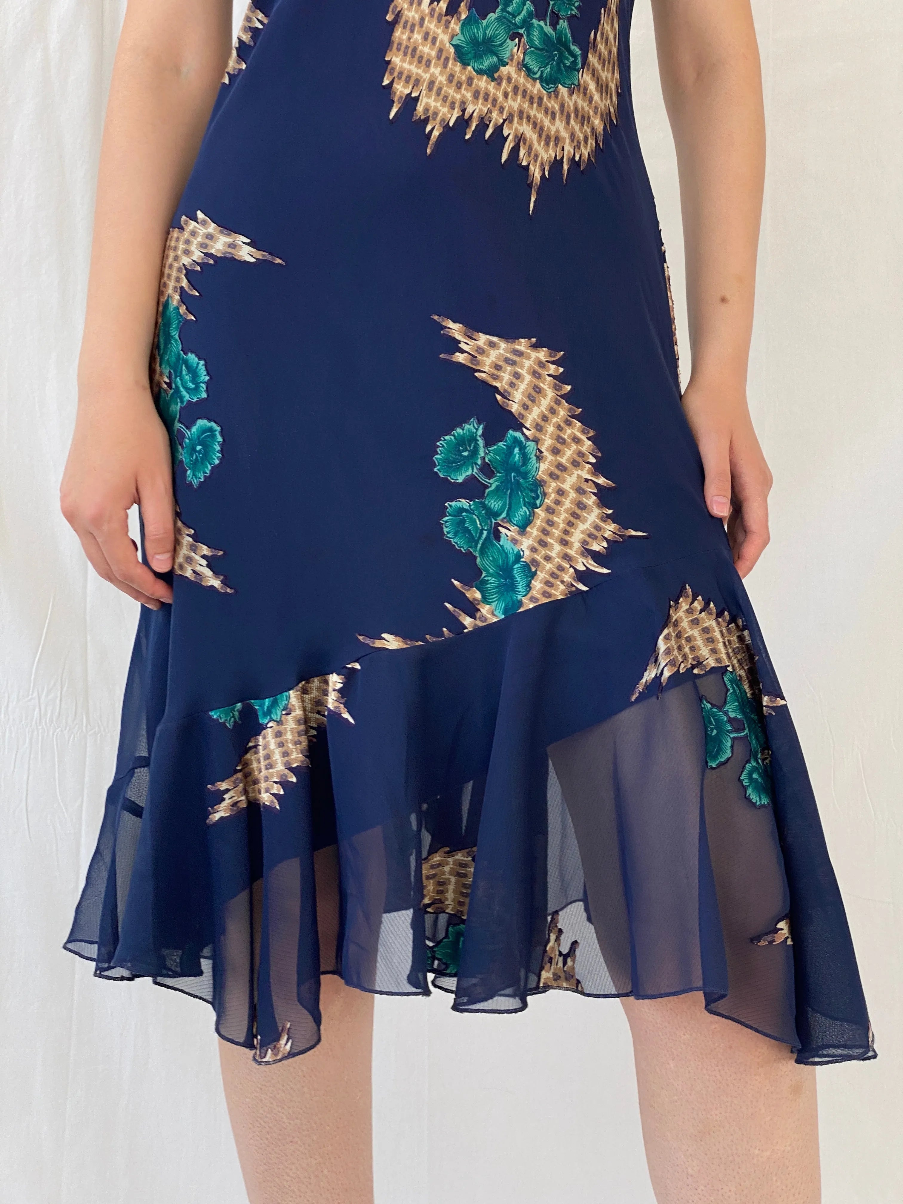 Vintage 90s Eva Blue Dark Blue Midi Asymmetrical Hem Dress - M - Balagan Vintage Midi Dress 90s, Ayah, dress, midi dress, vintage dress, Wedding Guest