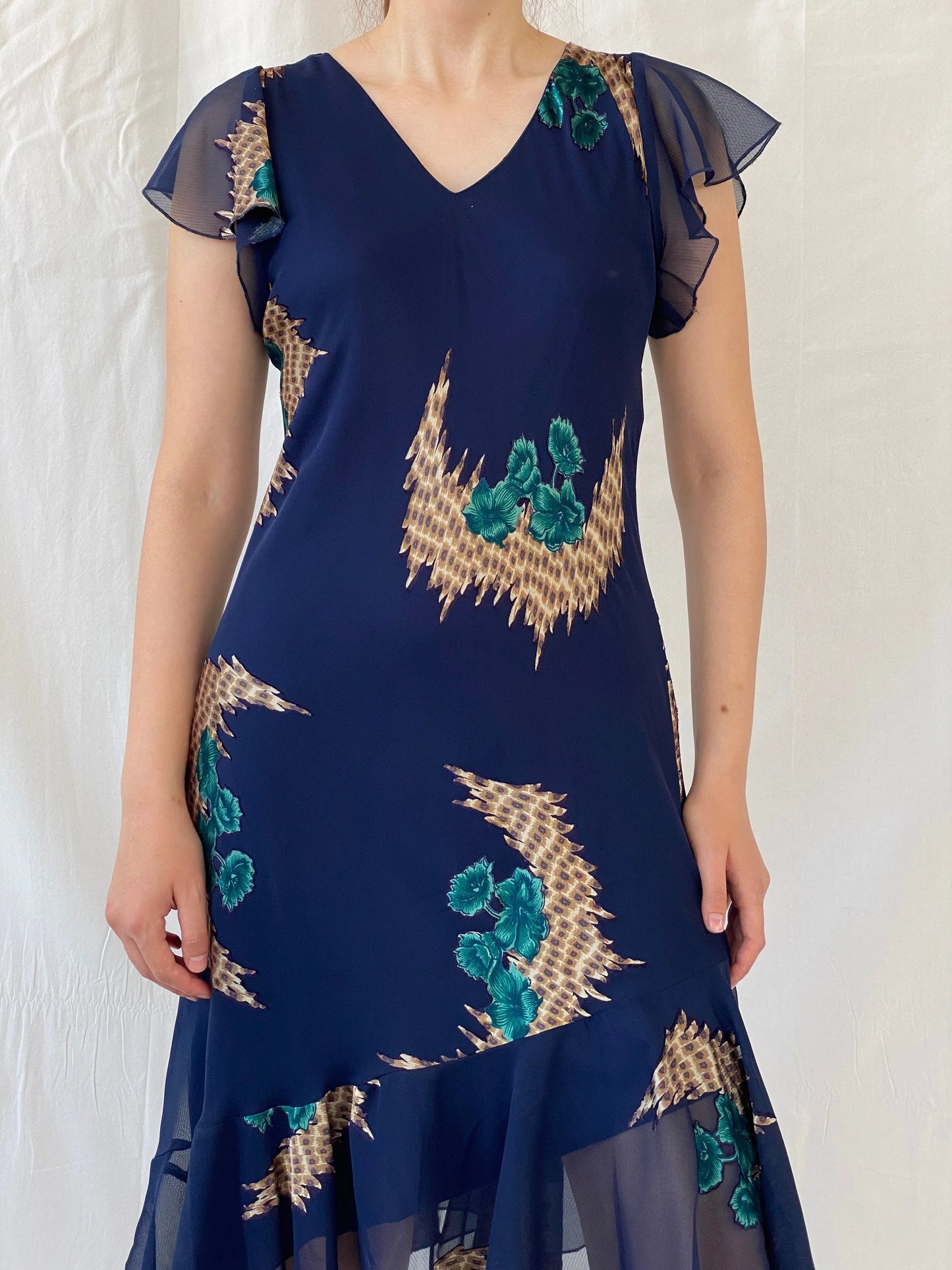 Vintage 90s Eva Blue Dark Blue Midi Asymmetrical Hem Dress - M - Balagan Vintage Midi Dress 90s, Ayah, dress, midi dress, vintage dress, Wedding Guest