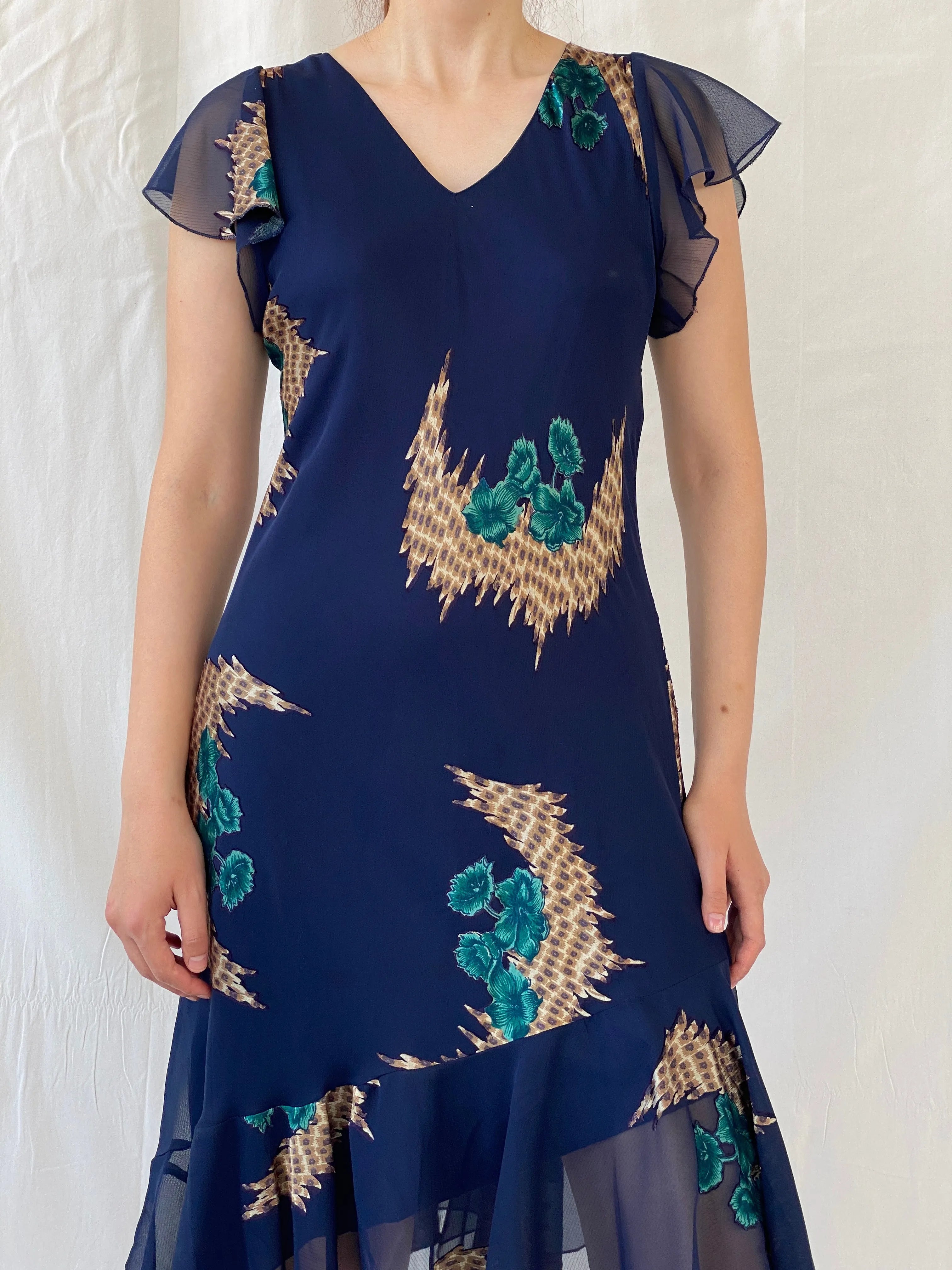 Vintage 90s Eva Blue Dark Blue Midi Asymmetrical Hem Dress - M - Balagan Vintage Midi Dress 90s, Ayah, dress, midi dress, vintage dress, Wedding Guest