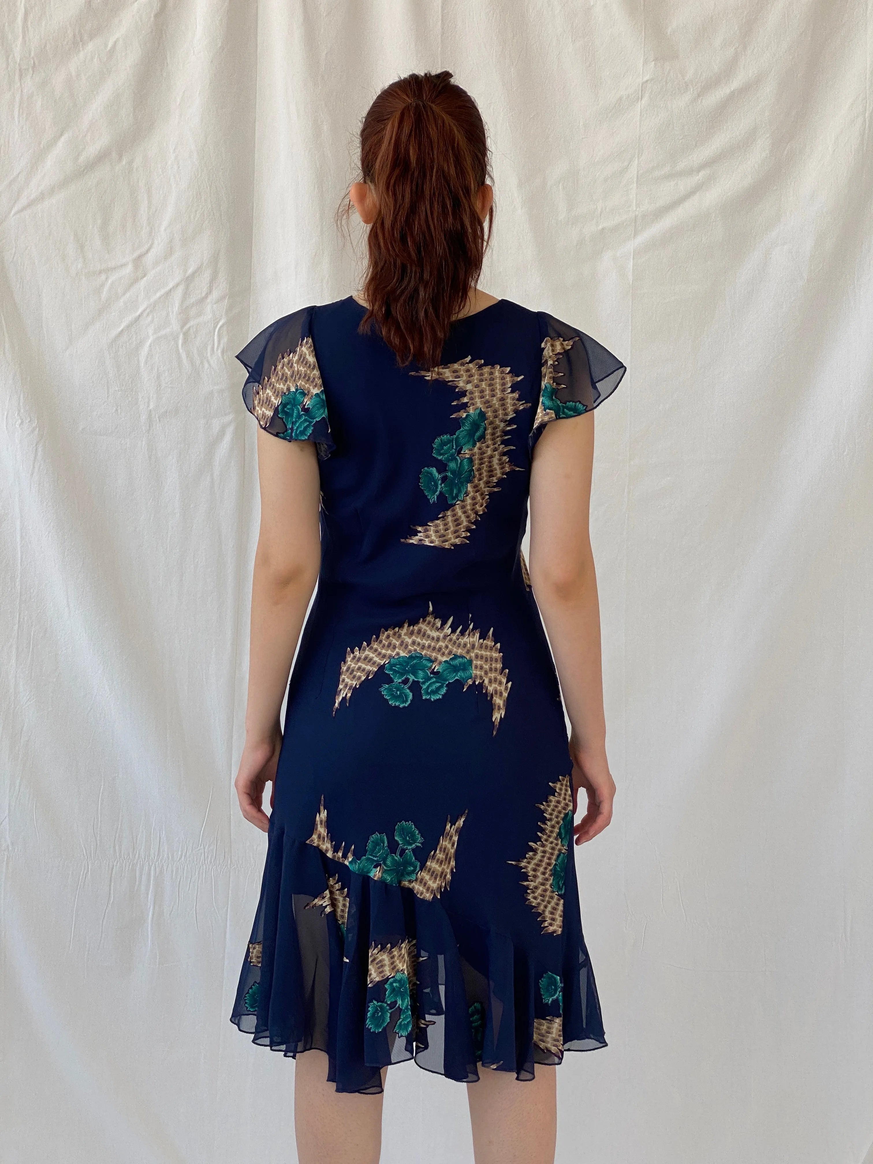Vintage 90s Eva Blue Dark Blue Midi Asymmetrical Hem Dress - M - Balagan Vintage Midi Dress 90s, Ayah, dress, midi dress, vintage dress, Wedding Guest