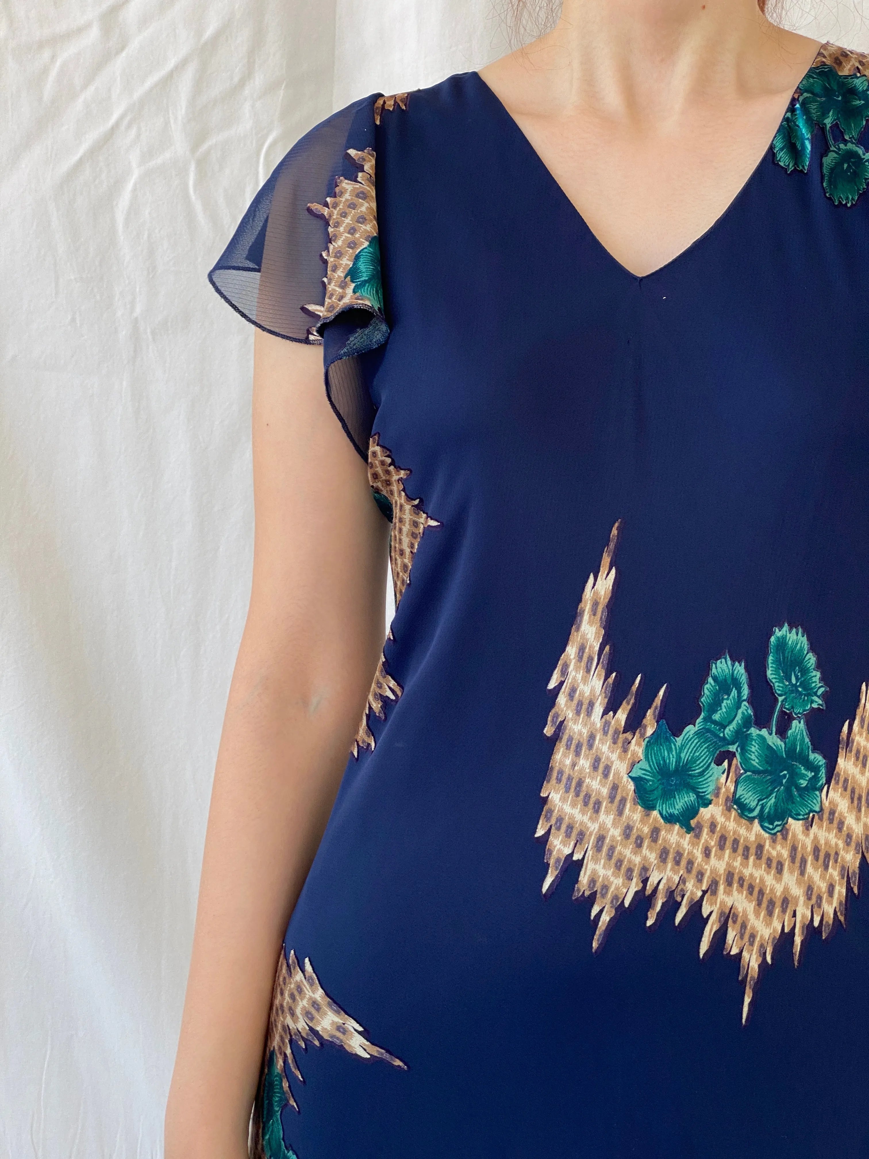 Vintage 90s Eva Blue Dark Blue Midi Asymmetrical Hem Dress - M - Balagan Vintage Midi Dress 90s, Ayah, dress, midi dress, vintage dress, Wedding Guest