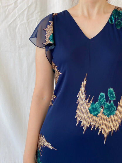Vintage 90s Eva Blue Dark Blue Midi Asymmetrical Hem Dress - M - Balagan Vintage Midi Dress 90s, Ayah, dress, midi dress, vintage dress, Wedding Guest