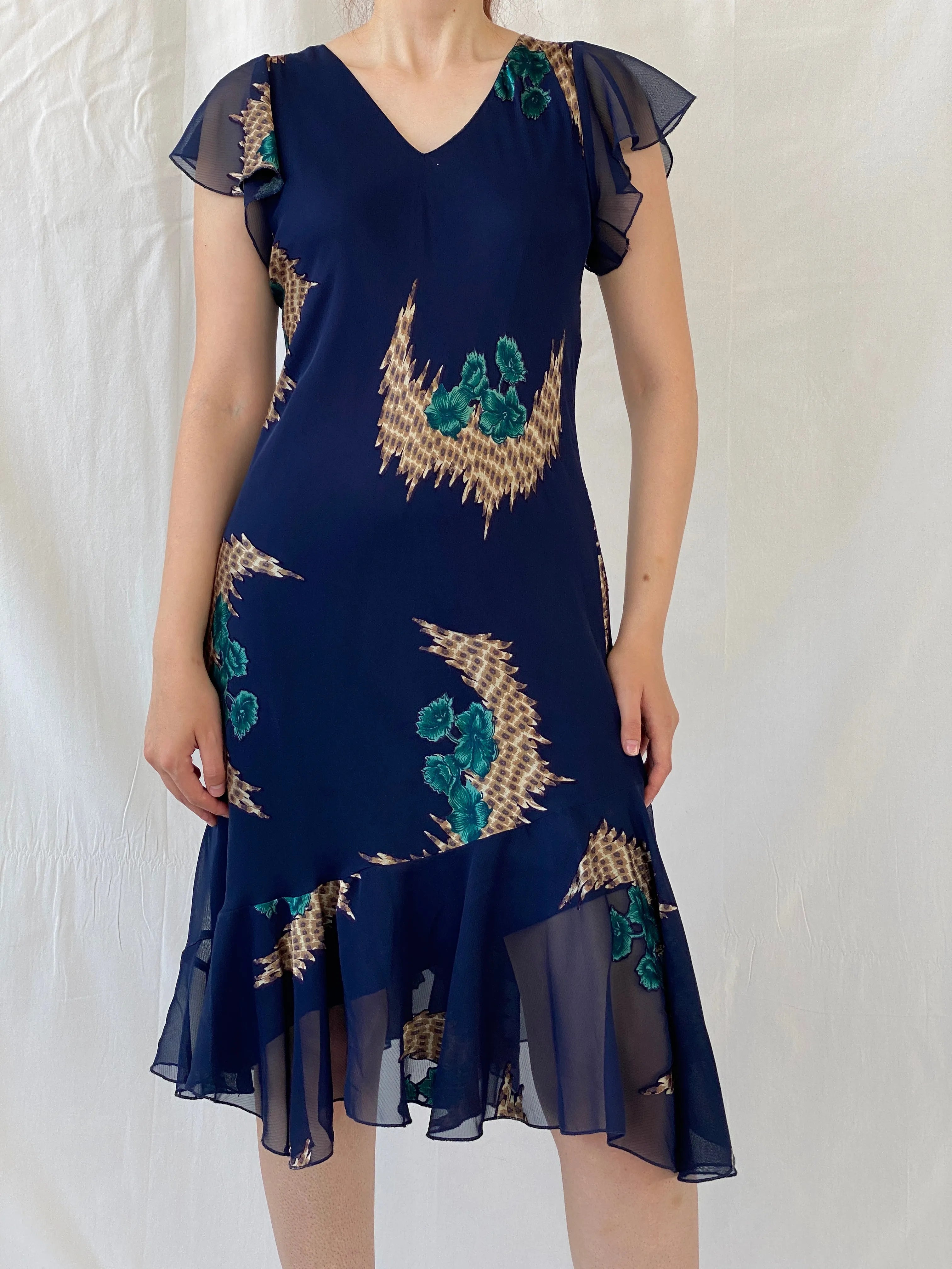 Vintage 90s Eva Blue Dark Blue Midi Asymmetrical Hem Dress - M - Balagan Vintage Midi Dress 90s, Ayah, dress, midi dress, vintage dress, Wedding Guest