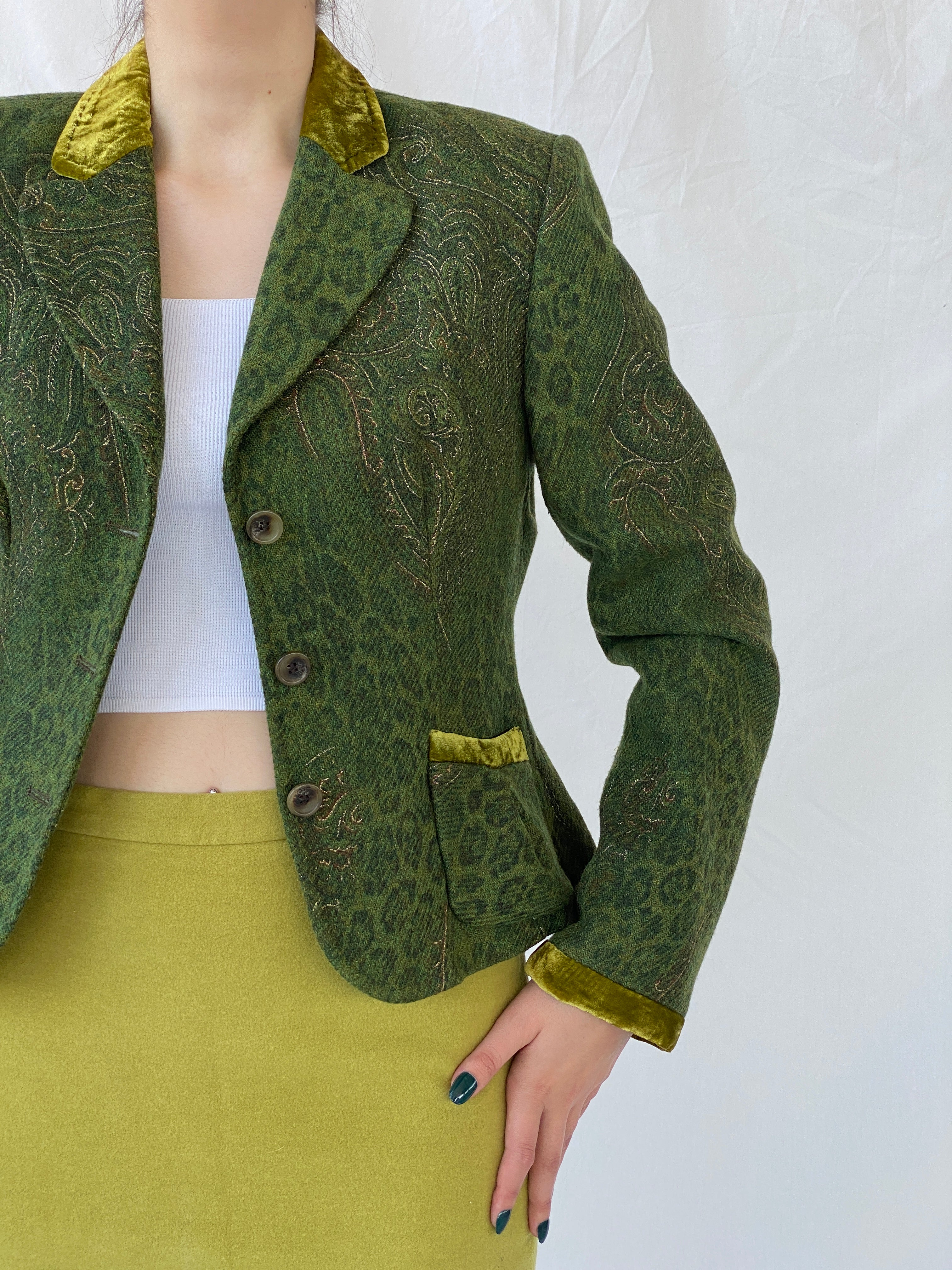 Vintage 90s Ever Green With Velvet Details Blazer - M - Balagan Vintage Blazer 90s, Ayah, blazer, NEW IN, winter