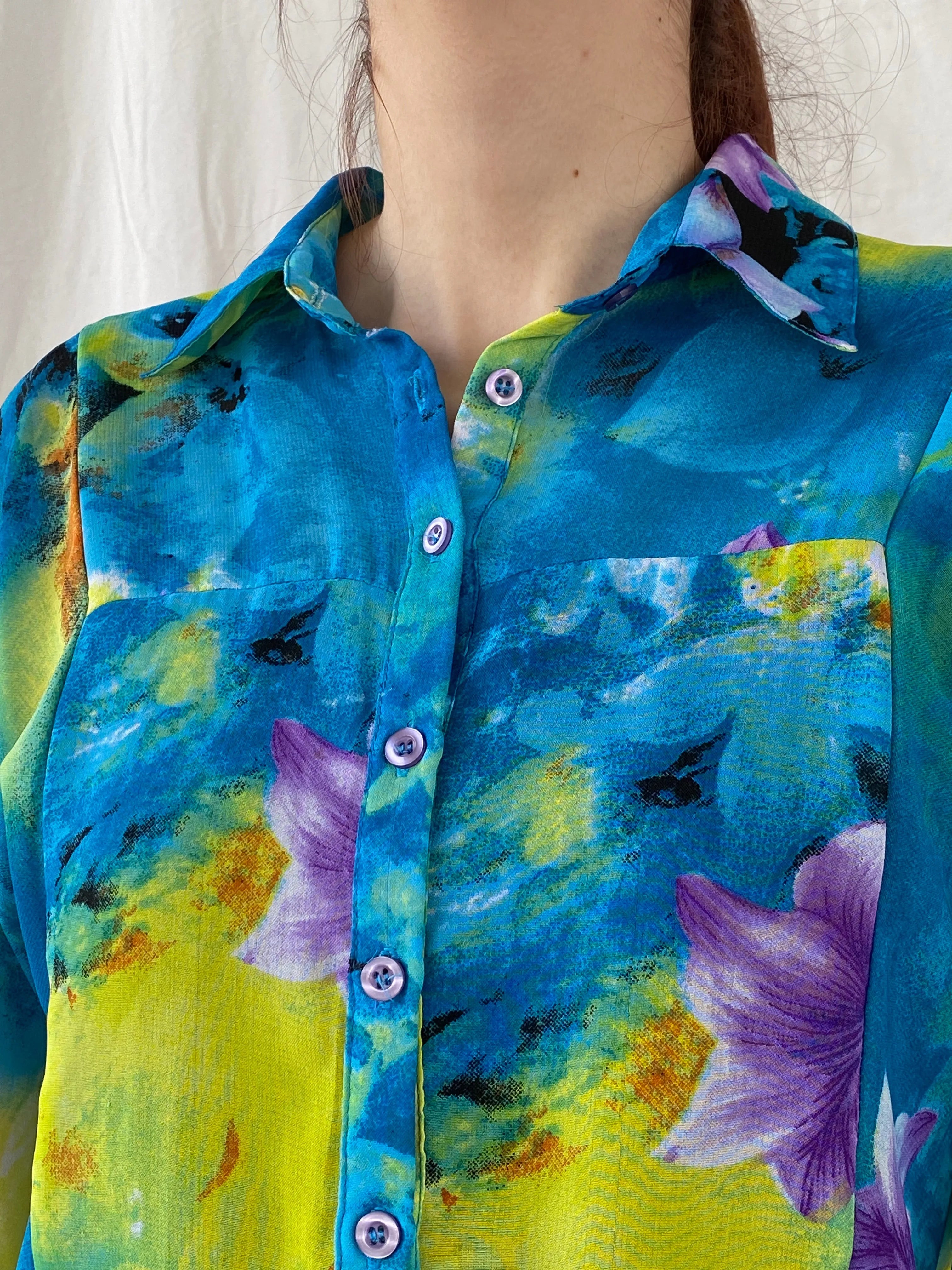 Vintage 90s Follow Me Floral Blue Puff Sleeve Elastic Waist Blouse - M - Balagan Vintage Full Sleeve Top 00s, Ayah, floral, floral top, NEW IN, Top, women top