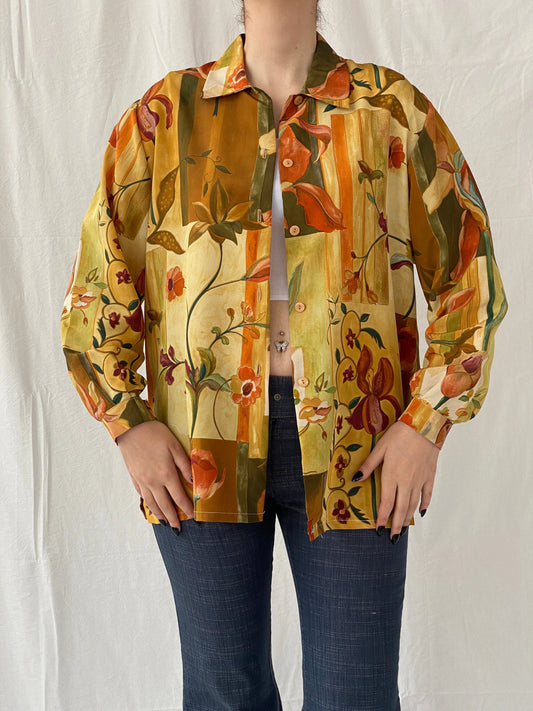 Vintage 90s Froggy Floral Full sleeve Women’s Summer Shirt - L - Balagan Vintage Full sleeve Shirt 00s, Ayah, floral, floral print, floral shirt, women top
