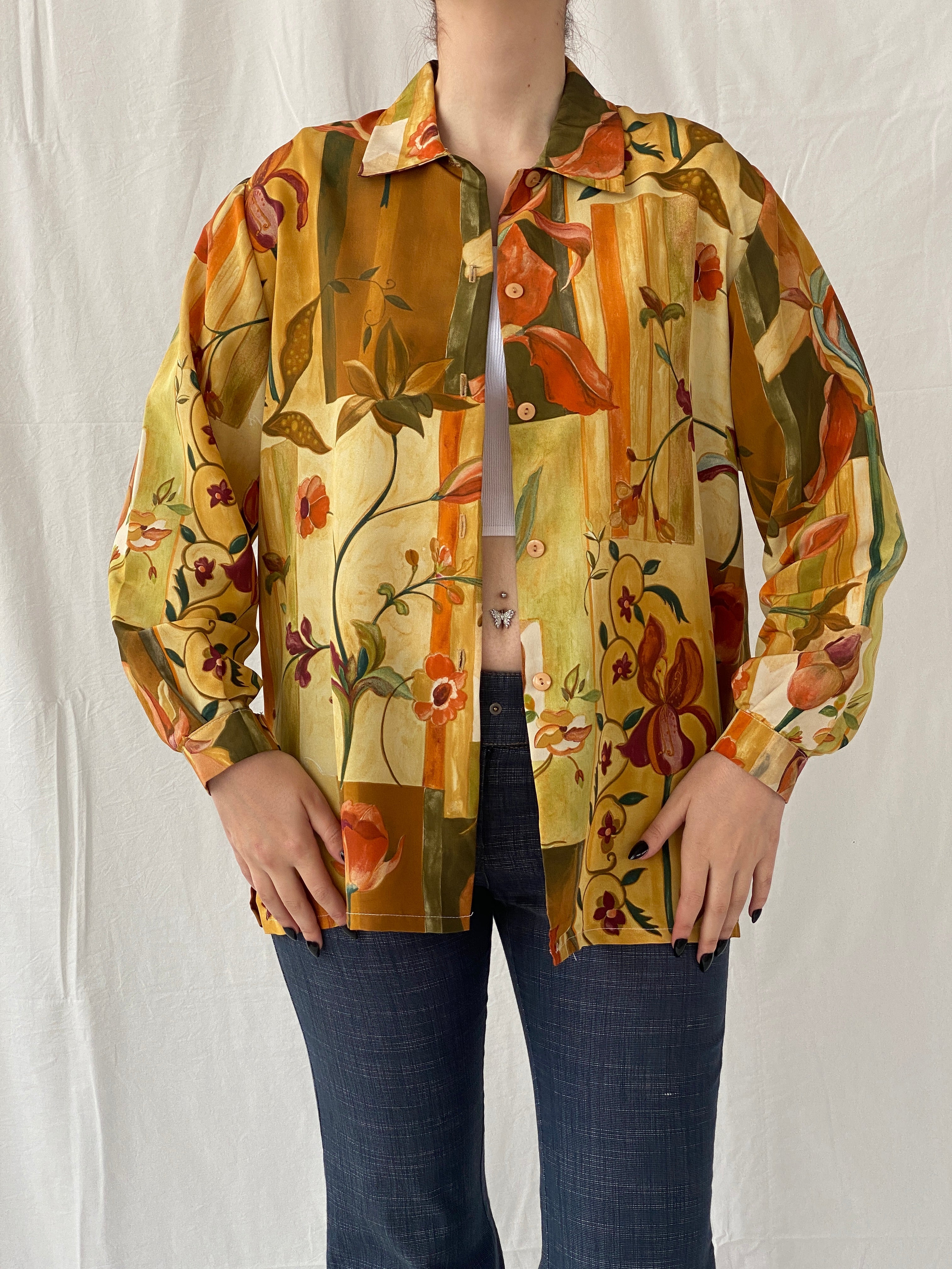 Vintage 90s Froggy Floral Full sleeve Women’s Summer Shirt - L - Balagan Vintage Full sleeve Shirt 00s, Ayah, floral, floral print, floral shirt, NEW IN, women top