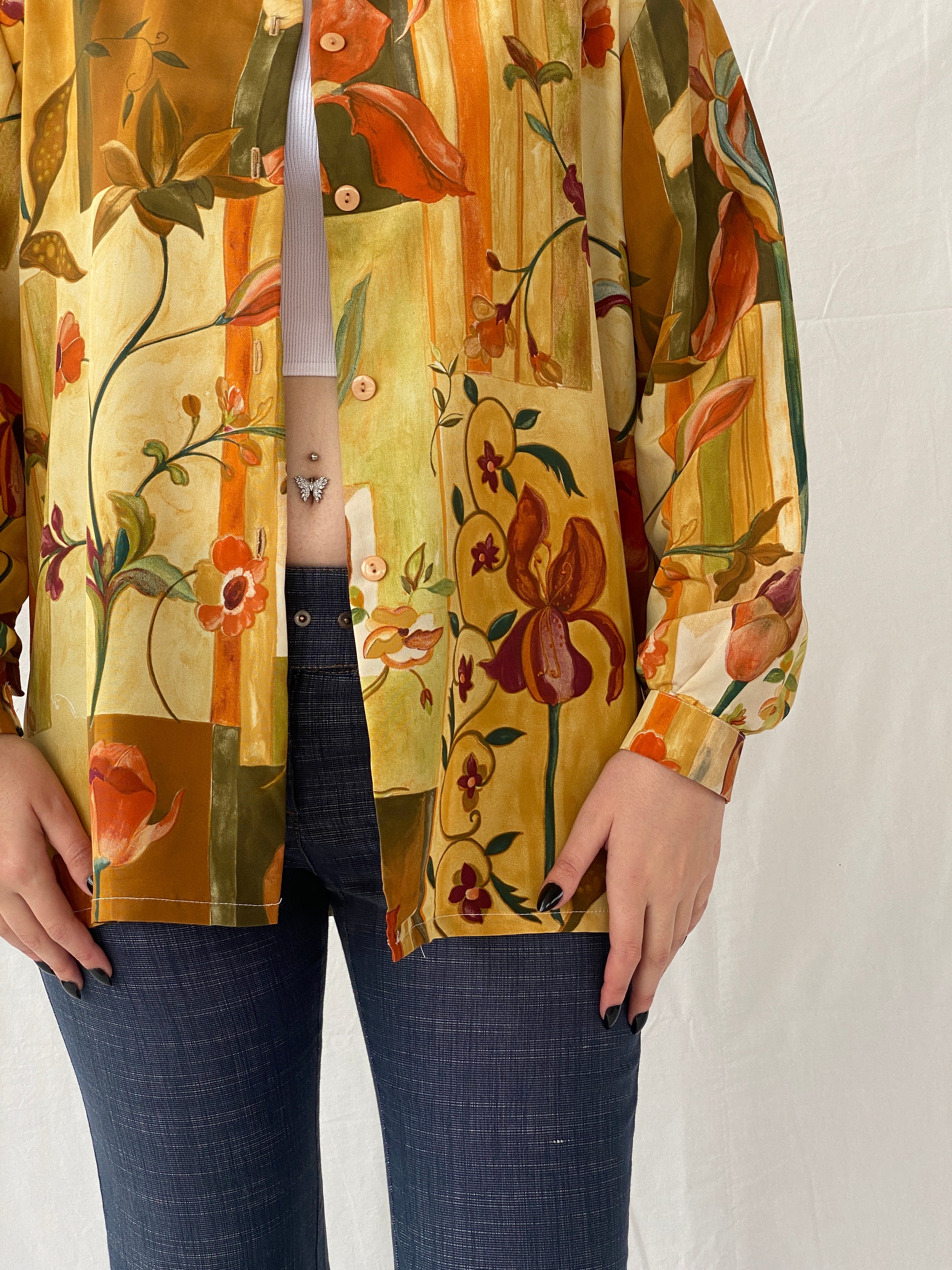 Vintage 90s Froggy Floral Full sleeve Women’s Summer Shirt - L - Balagan Vintage Full sleeve Shirt 00s, Ayah, floral, floral print, floral shirt, NEW IN, women top