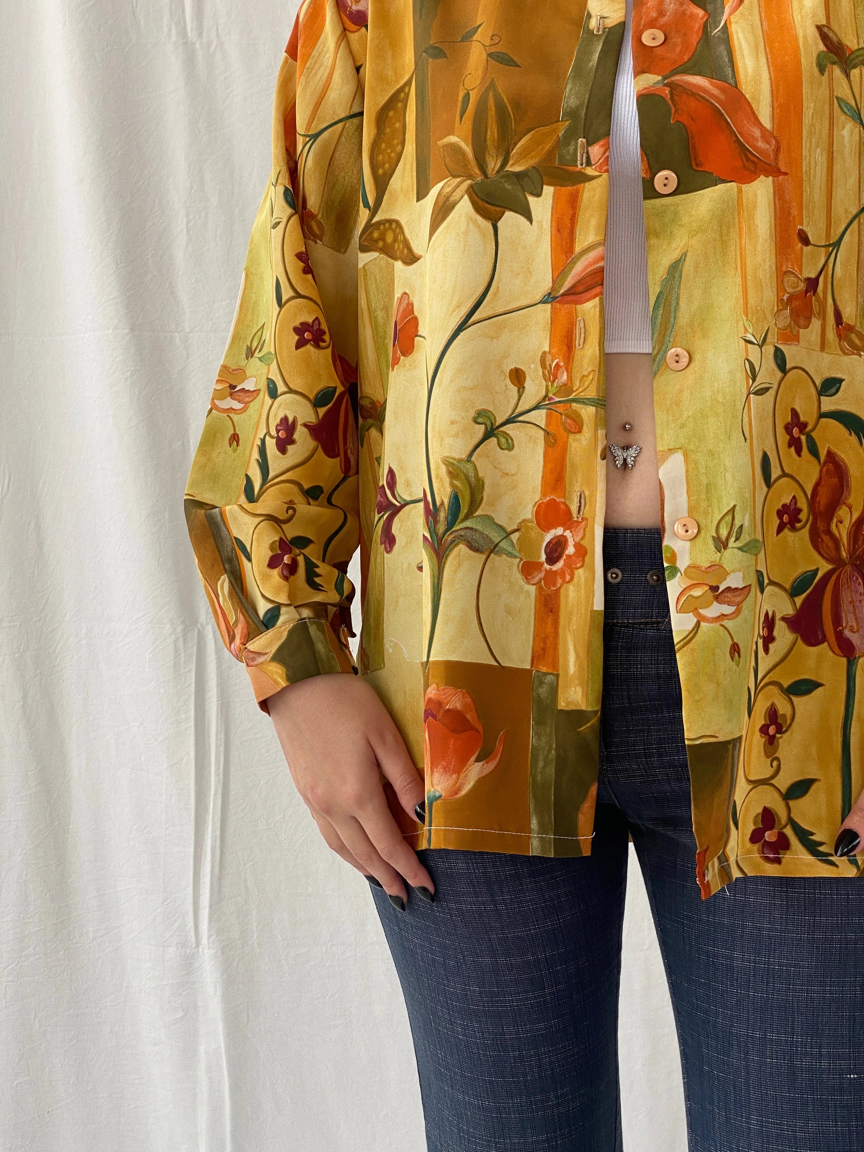 Vintage 90s Froggy Floral Full sleeve Women’s Summer Shirt - L - Balagan Vintage Full sleeve Shirt 00s, Ayah, floral, floral print, floral shirt, women top