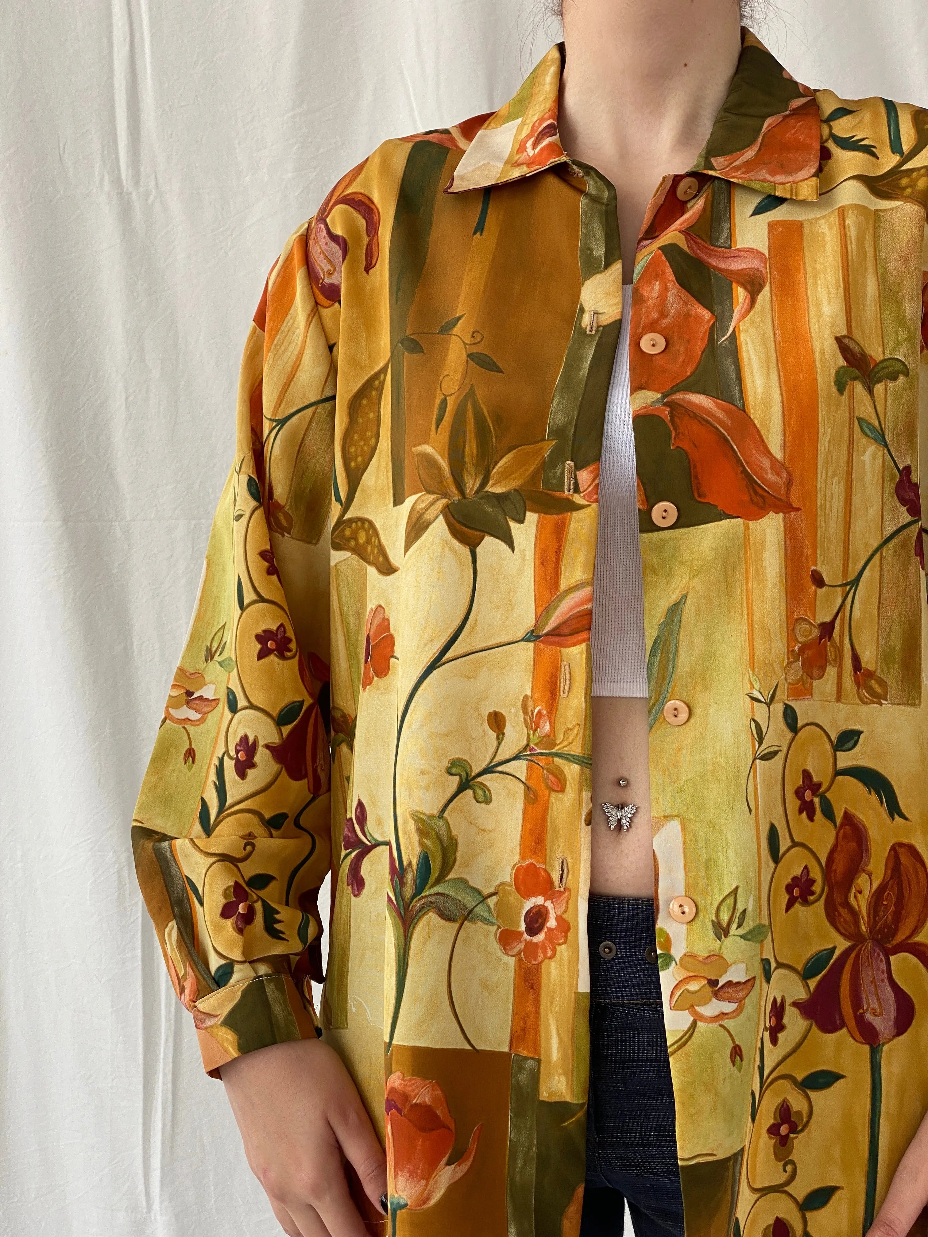 Vintage 90s Froggy Floral Full sleeve Women’s Summer Shirt - L - Balagan Vintage Full sleeve Shirt 00s, Ayah, floral, floral print, floral shirt, women top