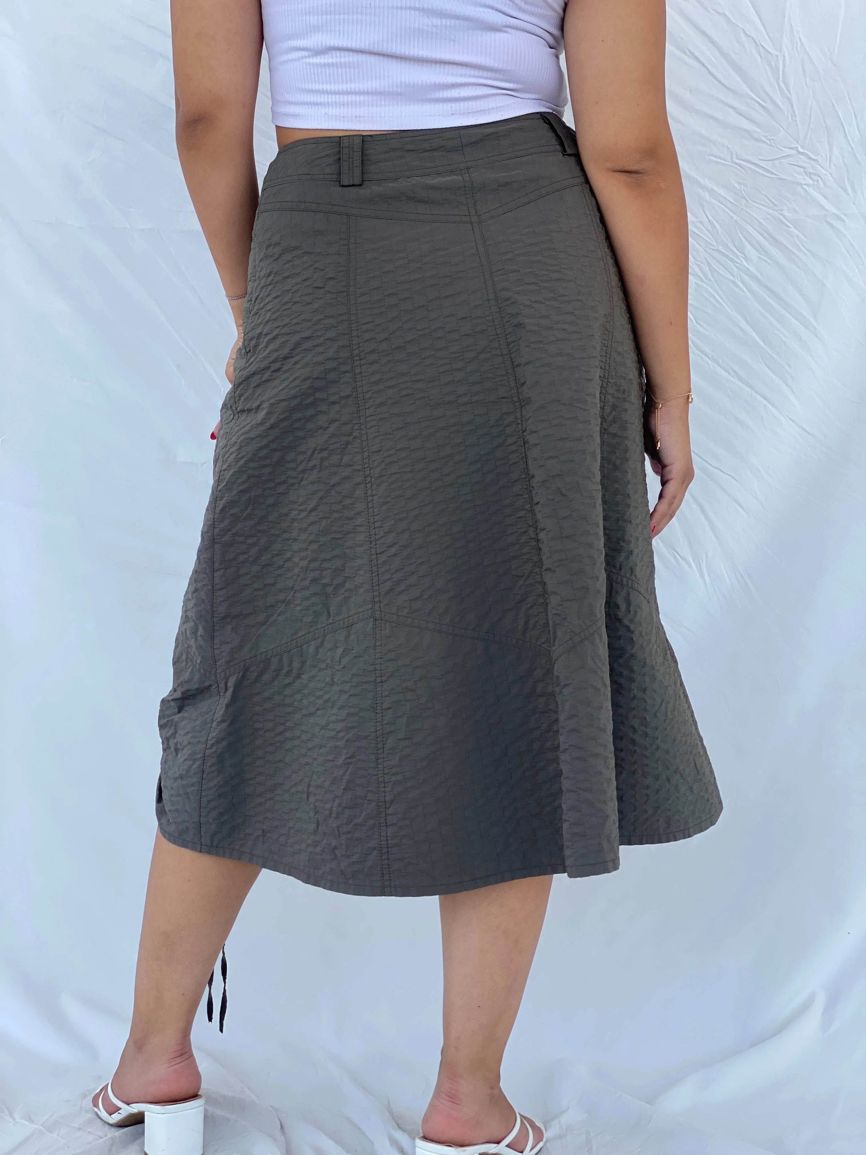Vintage 90s Gelco Olive Green Midi Skirt - L - Balagan Vintage Midi Skirt 00s, 90s, cargo skirt, Dina, floral skirt, midi skirt