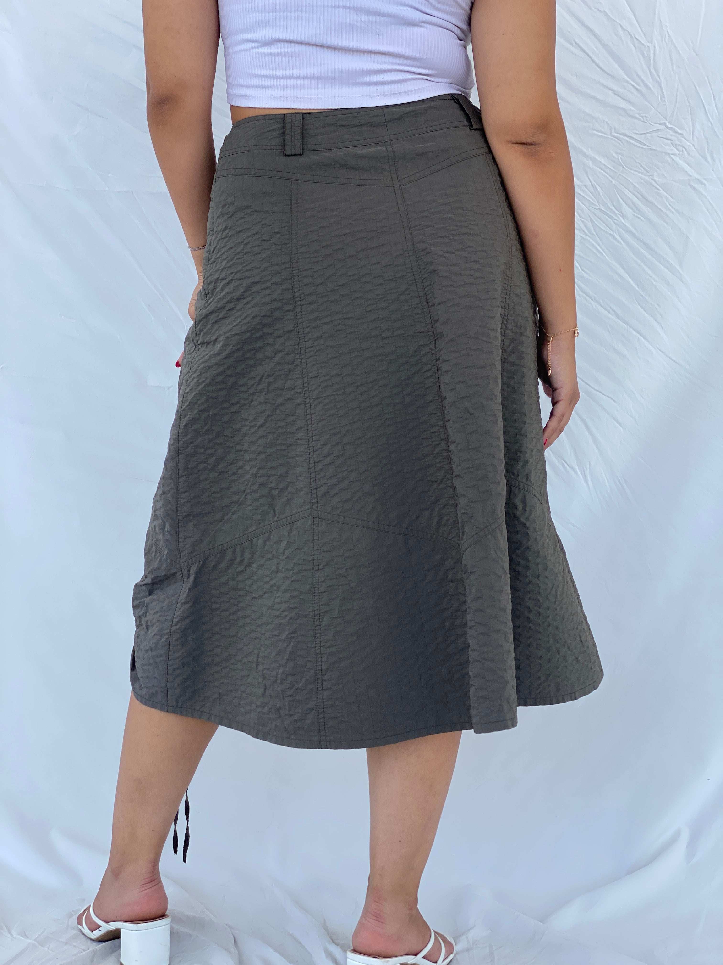 Vintage 90s Gelco Olive Green Midi Skirt - L - Balagan Vintage Midi Skirt 00s, 90s, cargo skirt, Dina, floral skirt, midi skirt