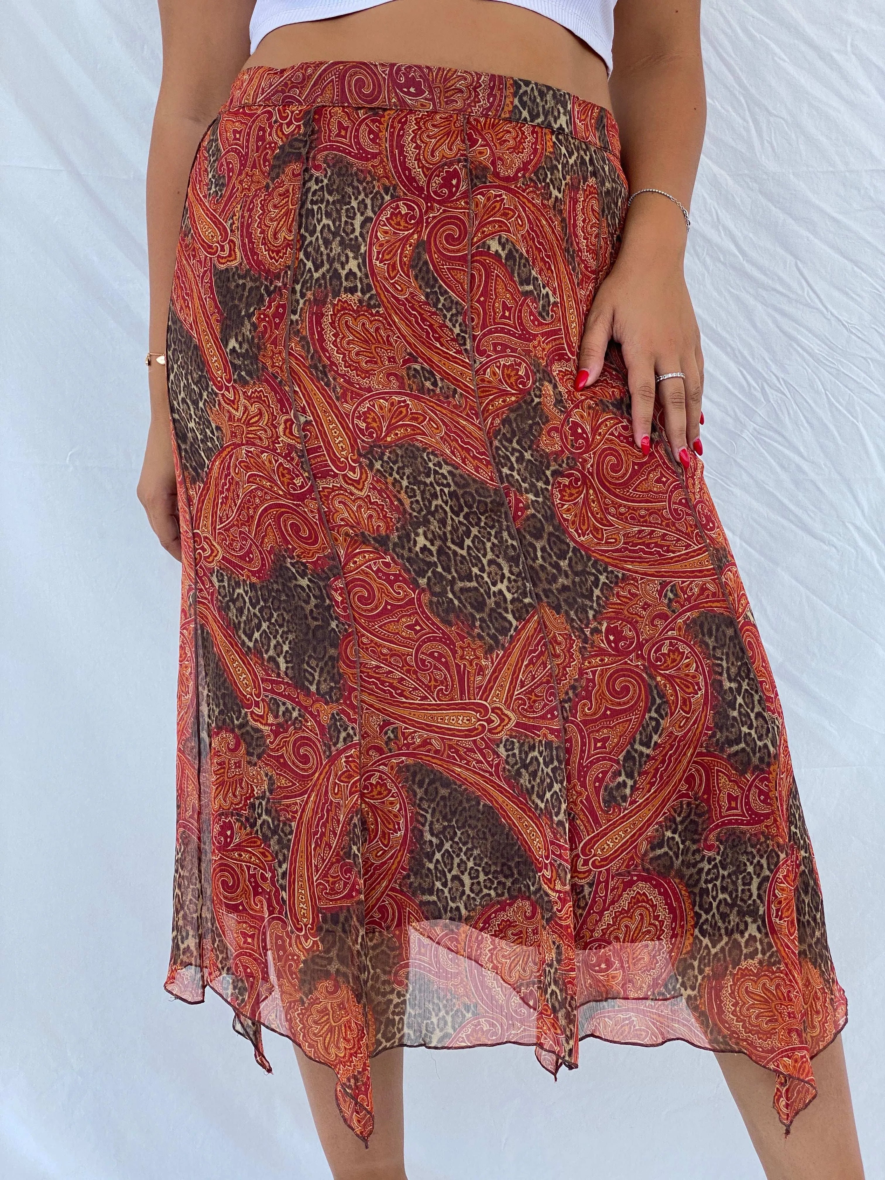 Vintage 90s Gelco Orange Midi Skirt Size XL - Balagan Vintage Midi Skirt 00s, 90s, animal print, Dina, floral skirt, midi skirt