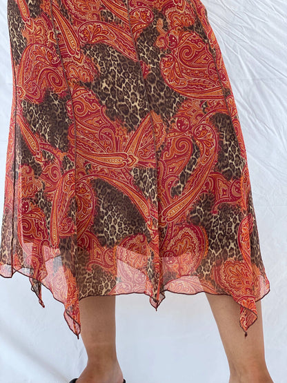 Vintage 90s Gelco Orange Midi Skirt Size XL - Balagan Vintage Midi Skirt 00s, 90s, animal print, Dina, floral skirt, midi skirt