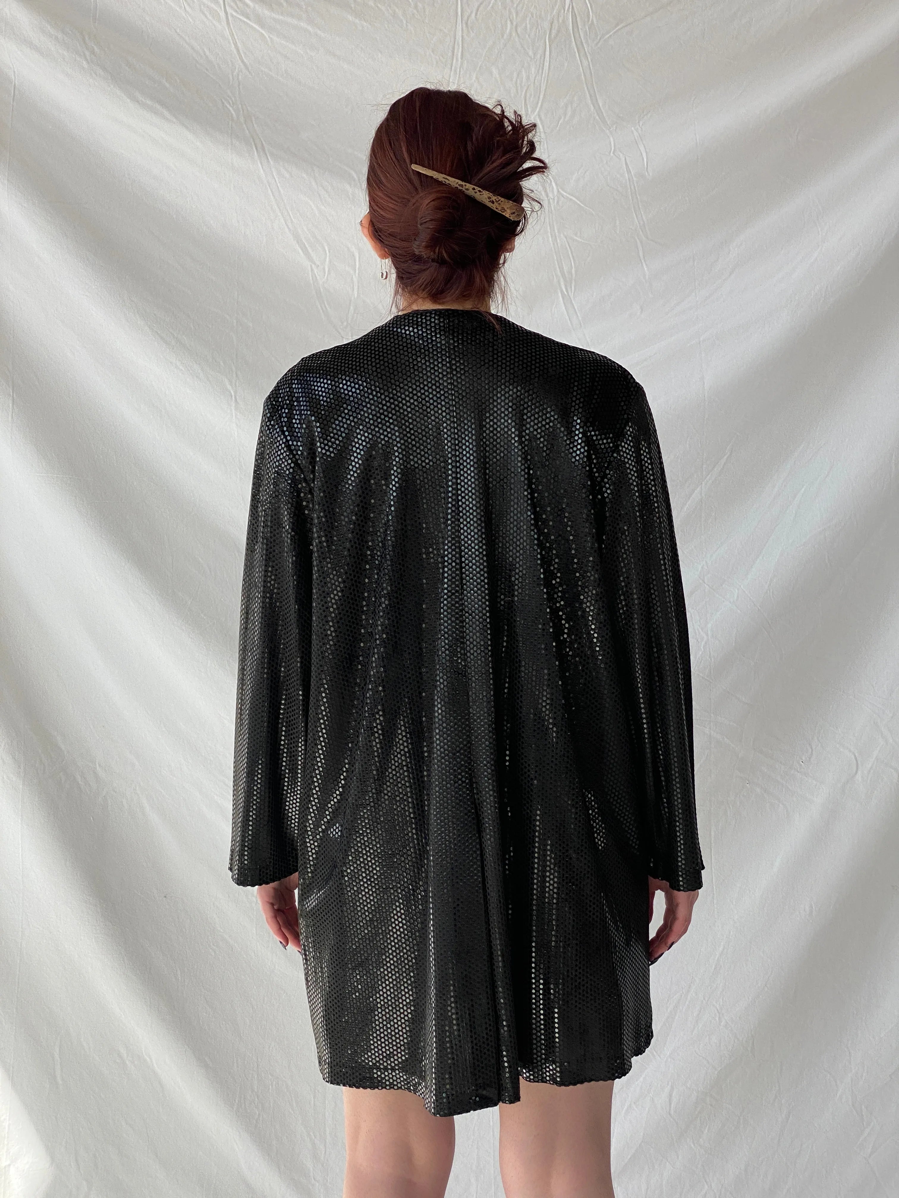 Vintage 90s GENG Sequin Party Long Women’s Blazer with Satin Trim - XL - Balagan Vintage Blazer 00s, 90s, Ayah, blazer, Coats&Jackets, metallic shirt, vintage blazer, winter, Women's Blazers