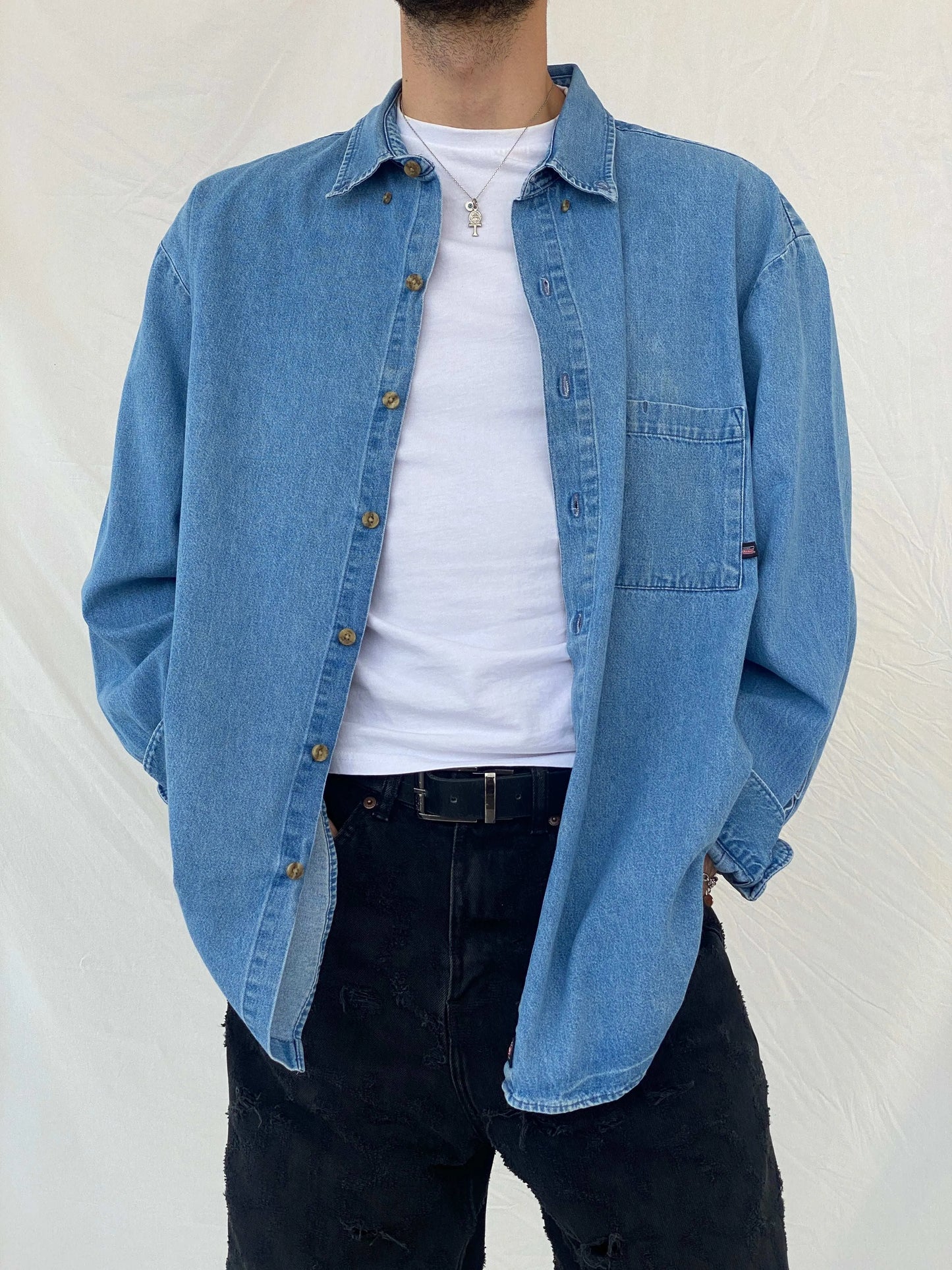 Vintage 90s Genuine Dickies Denim Shirt Size 2XL - Balagan Vintage Full Sleeve Shirt 90s, Awsam, full sleeve shirt