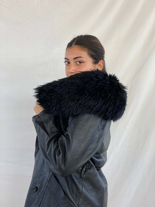 Vintage 90s Genuine Leather Coat - Balagan Vintage Leather Coat 80s, 90s, black leather, Coats&Jackets, Deals, genuine leather, genuine leather coat, Juana, Women's Coats, Women's Leather Jackets