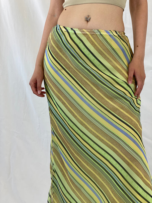 Vintage 90s Giorgio Fiorlini Striped Green Butter Yellow Maxi Skirt - S - Balagan Vintage Maxi Skirt 00s, Ayah, maxi skirt, NEW IN, skirt, striped, women skirt