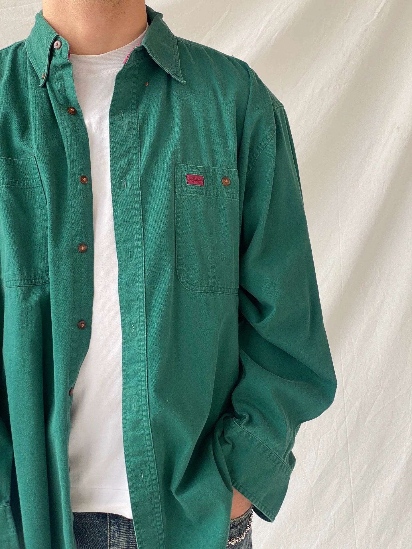 Vintage 90s Great Land Apparel Men’s Green Cotton Long Sleeve Shirt - XL - Balagan Vintage Full Sleeve Shirt cotton shirt, cowboy, full sleeve shirt, Hamza, handmade, mens shirt, shirt