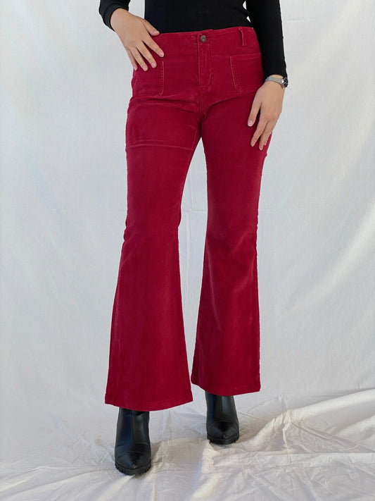 Vintage 90s Guess Jeans Stretch Maroon Flare Mid Rise Corduroy Pants - 38EUR - Balagan Vintage Corduroy Pants 00s, Ayah, corduroy pants, guess, winter