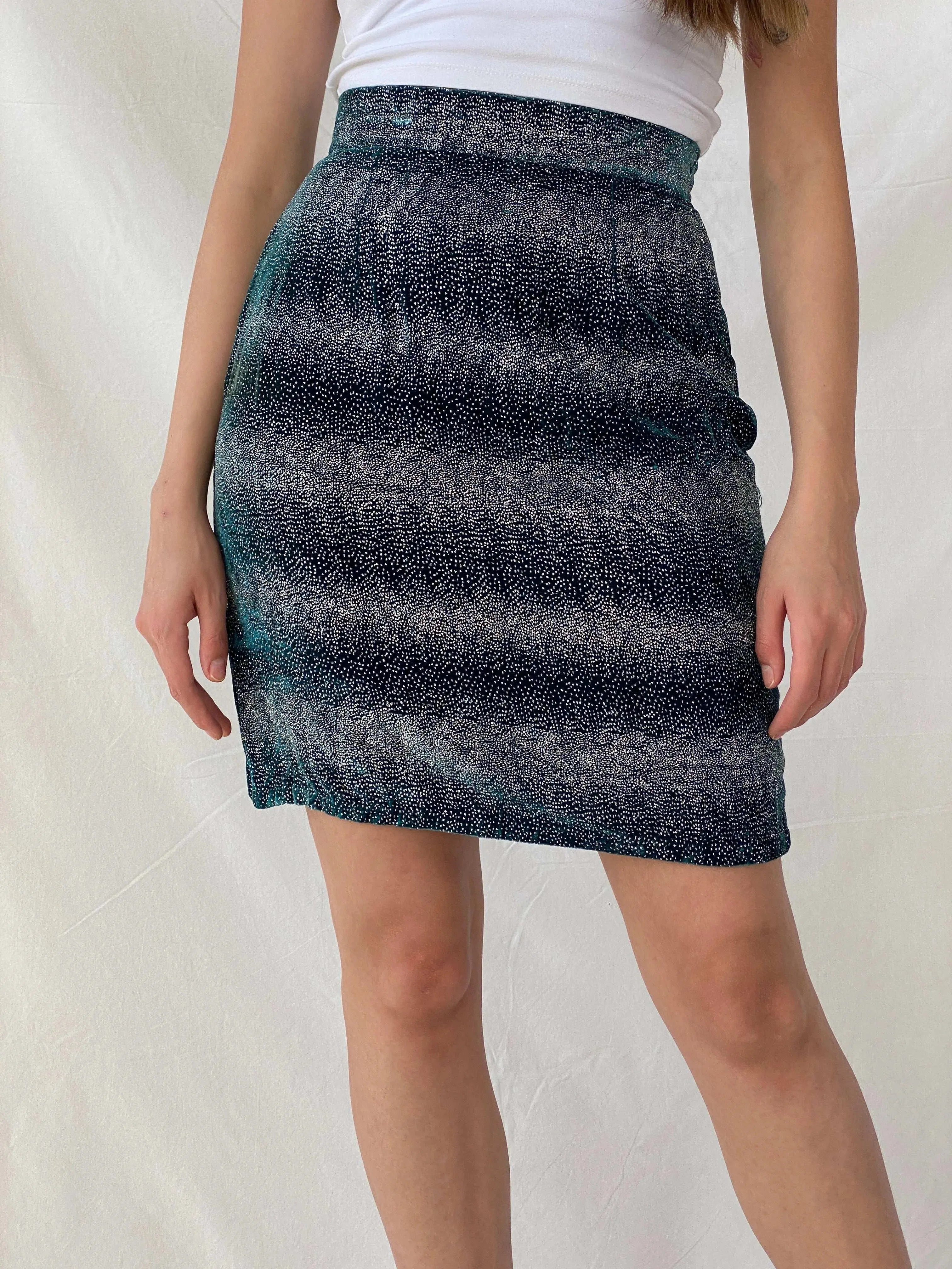 Vintage 90s Handmade Shimmery Turquoise Velvet Party Skirt - S - Balagan Vintage Midi Skirt 00s, Deals, midi skirt, Mira, women skirt
