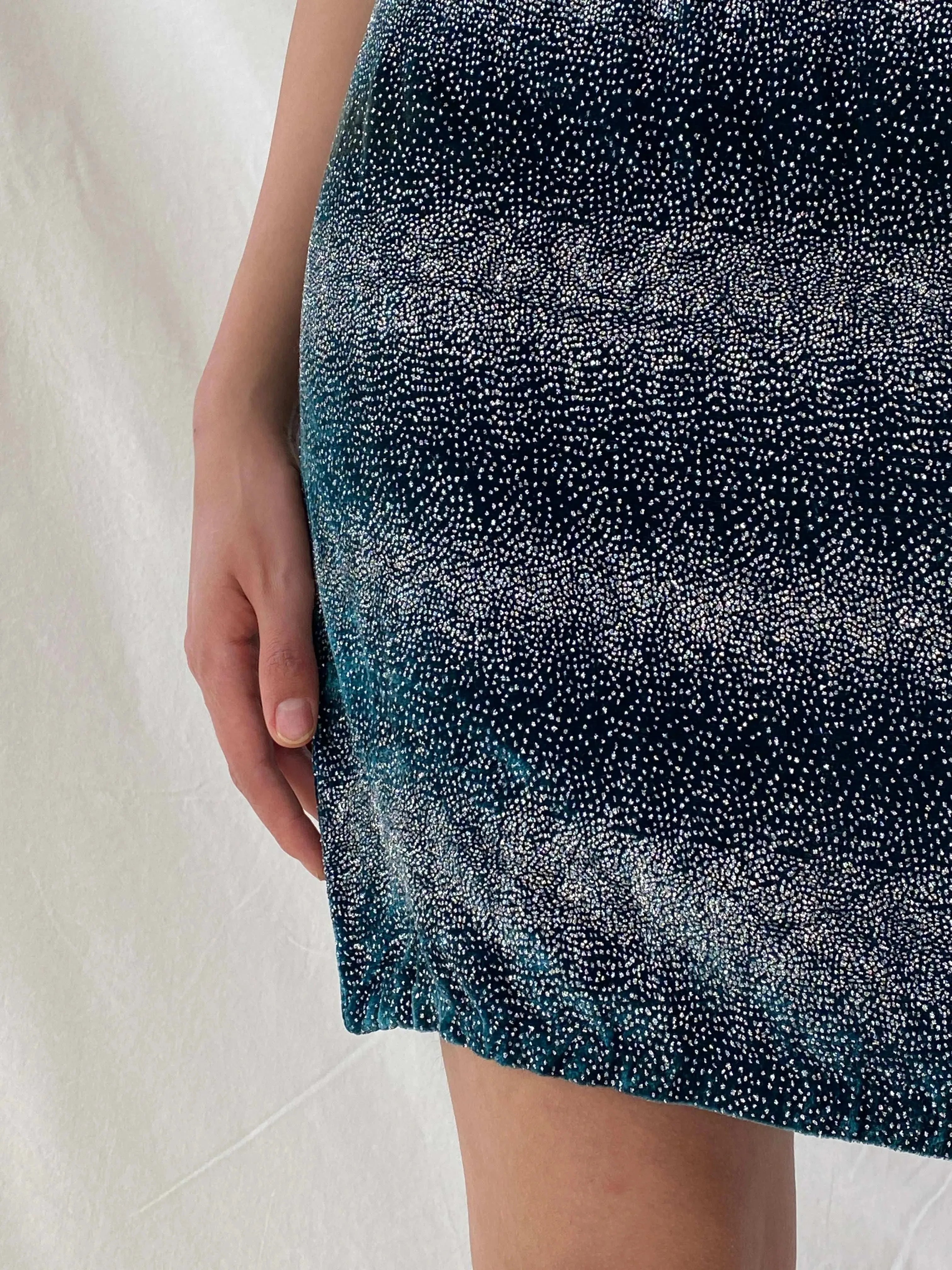 Vintage 90s Handmade Shimmery Turquoise Velvet Party Skirt - S - Balagan Vintage Midi Skirt 00s, Deals, midi skirt, Mira, women skirt