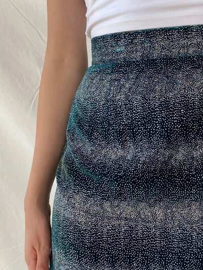 Vintage 90s Handmade Shimmery Turquoise Velvet Party Skirt - S - Balagan Vintage Midi Skirt 00s, Deals, midi skirt, Mira, women skirt